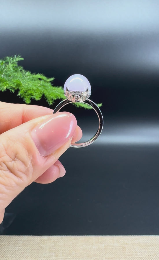 Load and play video in Gallery viewer, RealJade® 18K White Gold Lavender Jadeite Jade Diamonds Ring
