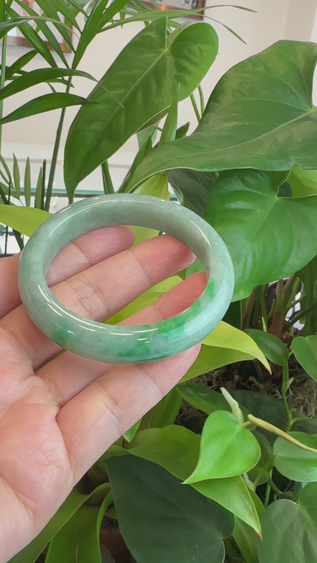 Load and play video in Gallery viewer, Genuine Burmese Forest Green Jadeite Jade Bangle Bracelet ( 56.05 mm ) #231
