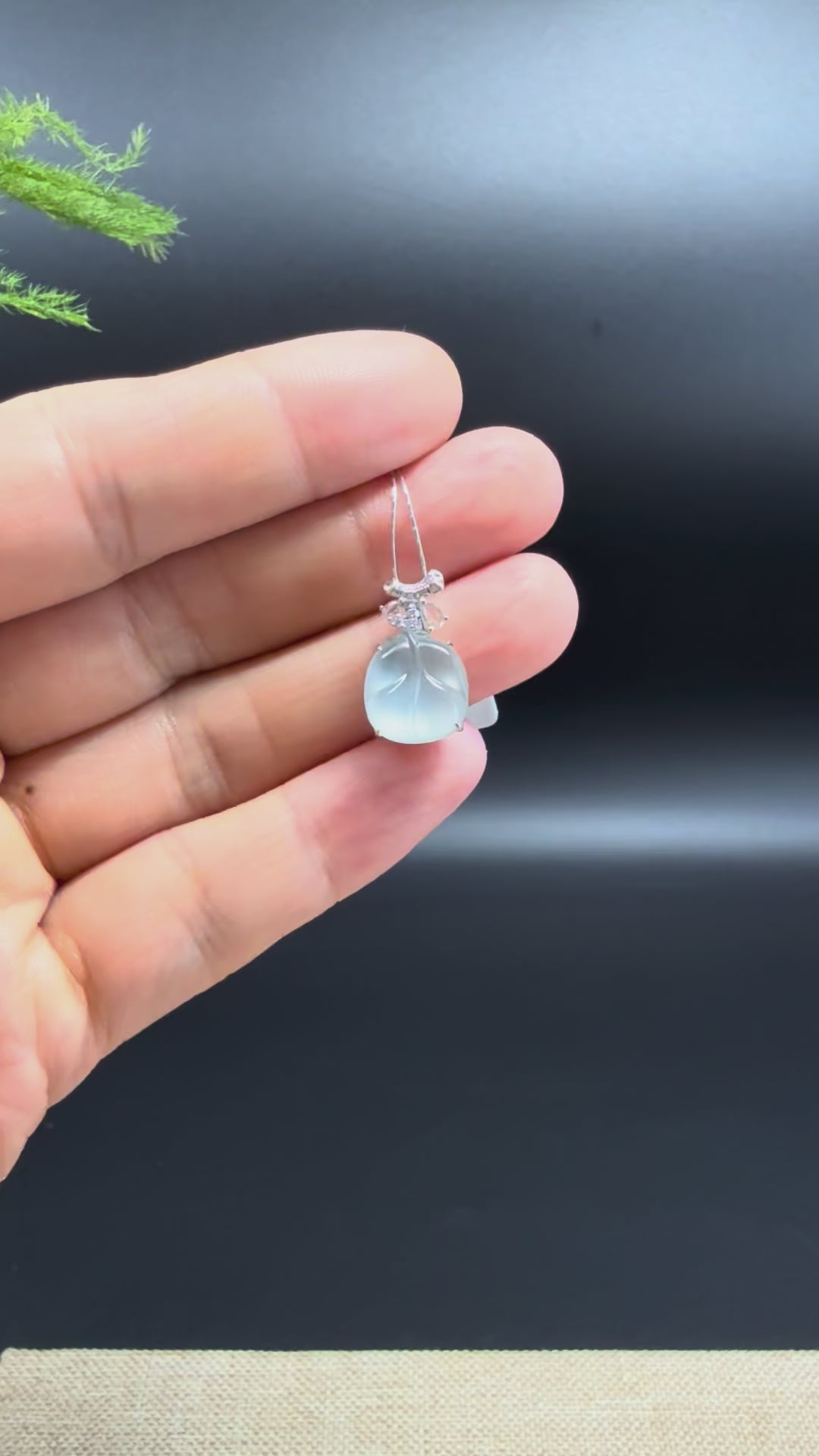 Load and play video in Gallery viewer, RealJade® Co. Genuine Icy Jadeite Jade Jin Zhi Yu Ye (Mini Leaf) Necklace With 18K White Gold Diamonds Bail
