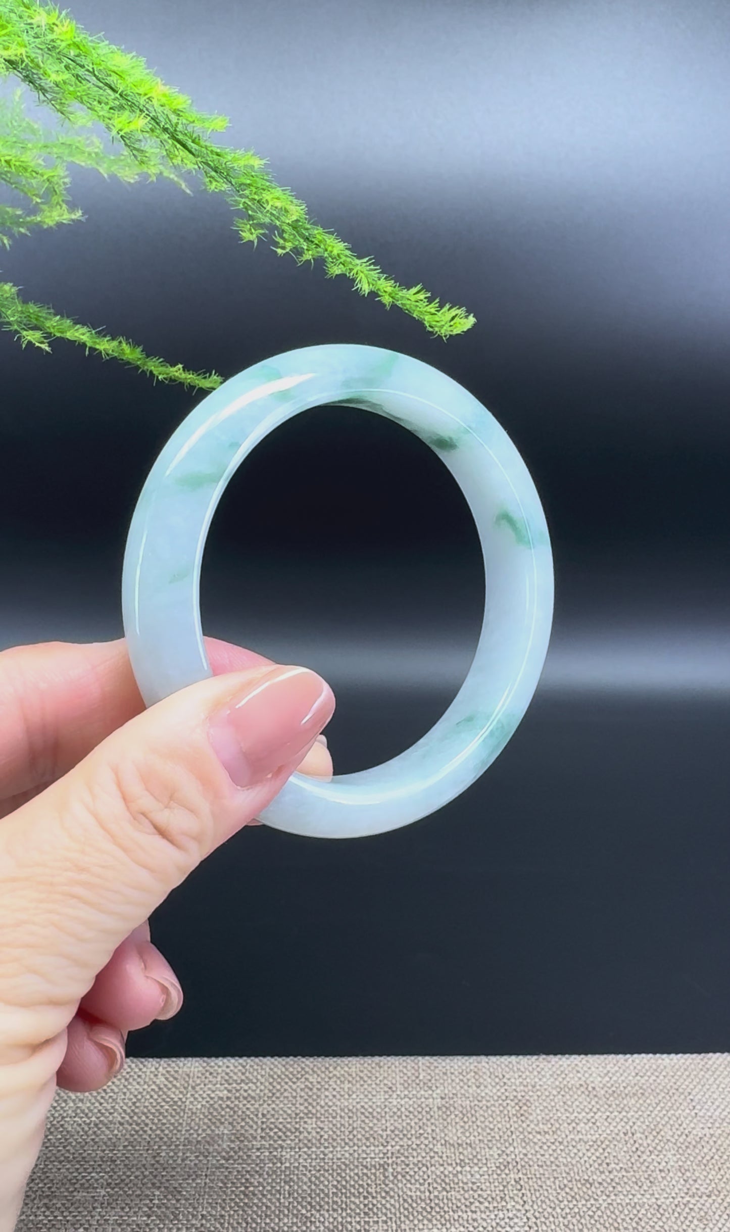 Load and play video in Gallery viewer, Genuine Burmese Icy Green Jade Jadeite Bangle Bracelet (57.6mm)
