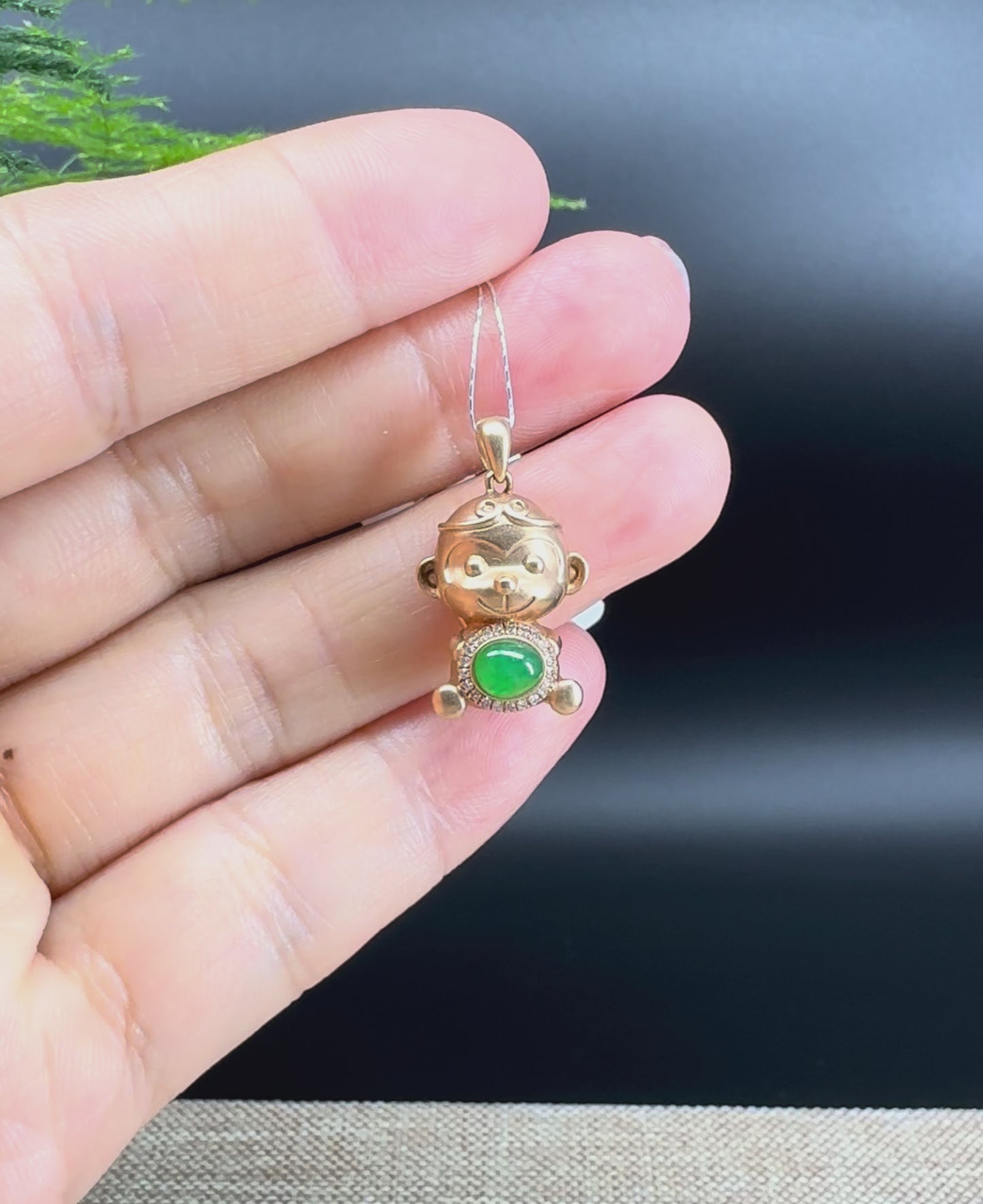 Load and play video in Gallery viewer, RealJade®  12 Zodiac: 18k Rose Gold Monkey Pendant Necklace with Green Imperial Jade &amp;amp; Diamonds
