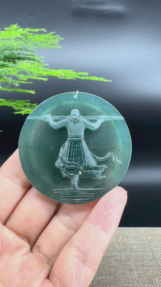 Load and play video in Gallery viewer, RealJade® Co. High Natural Guatemalan Blue Jadeite Jade The Return of the Monkey Kng Pendant
