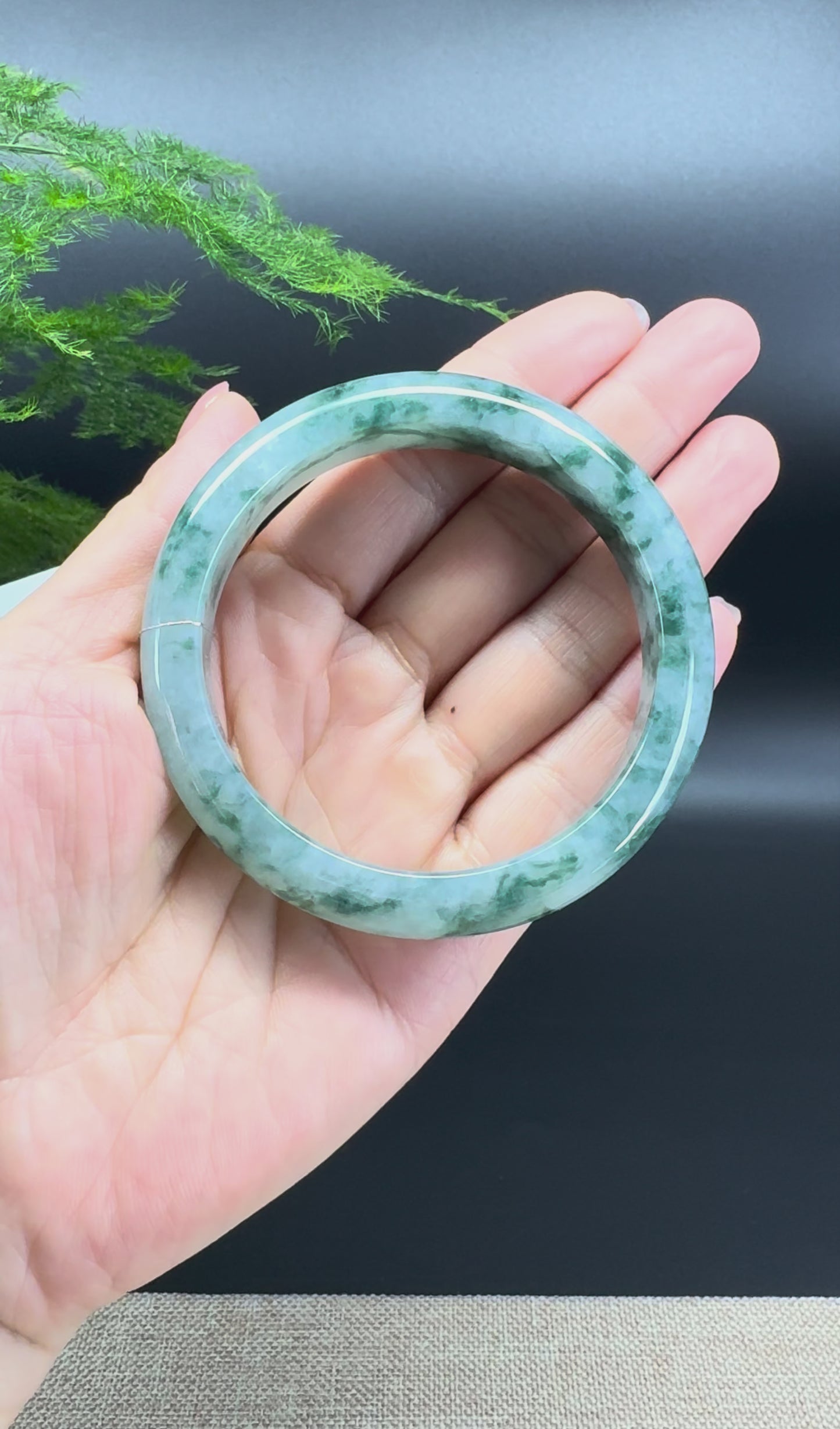 Load and play video in Gallery viewer, Genuine Burmese Icy Green Jadeite Jade Bangle Bracelet ( 58.2mm )
