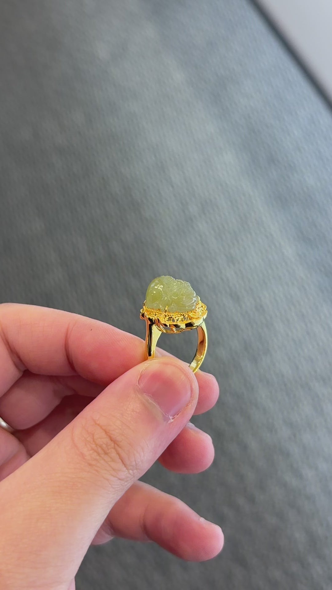 "Live" Natural Icy Yellow PiXiu Jadeite Jade Ring Setting (custom) PiXiu Paid For in Order D3850