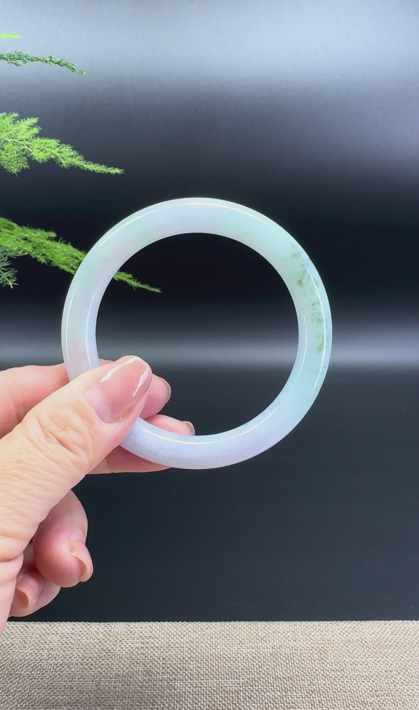 Load and play video in Gallery viewer, Genuine Burmese Lavender Green Jade Jadeite Bangle Bracelet ( 53.8mm )
