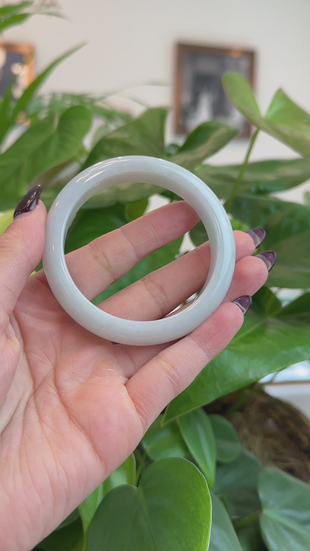 Load and play video in Gallery viewer, RealJade® Co. RealJade® Co. &amp;quot;Classic Bangle&amp;quot; White Natural Burmese Jadeite Jade Bangle (55.50 mm) T184
