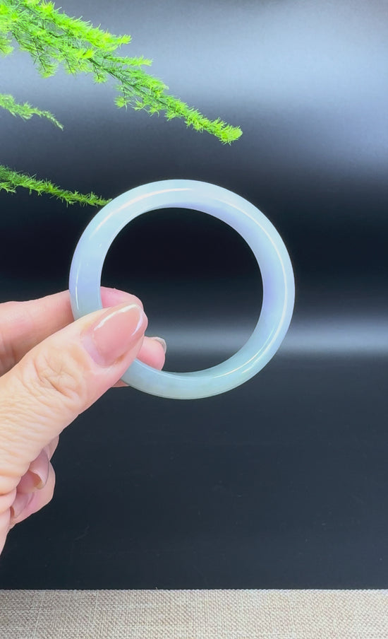 Load and play video in Gallery viewer, Genuine Burmese Lavender Green Jade Jadeite Bangle Bracelet ( 55.3*48.3mm )
