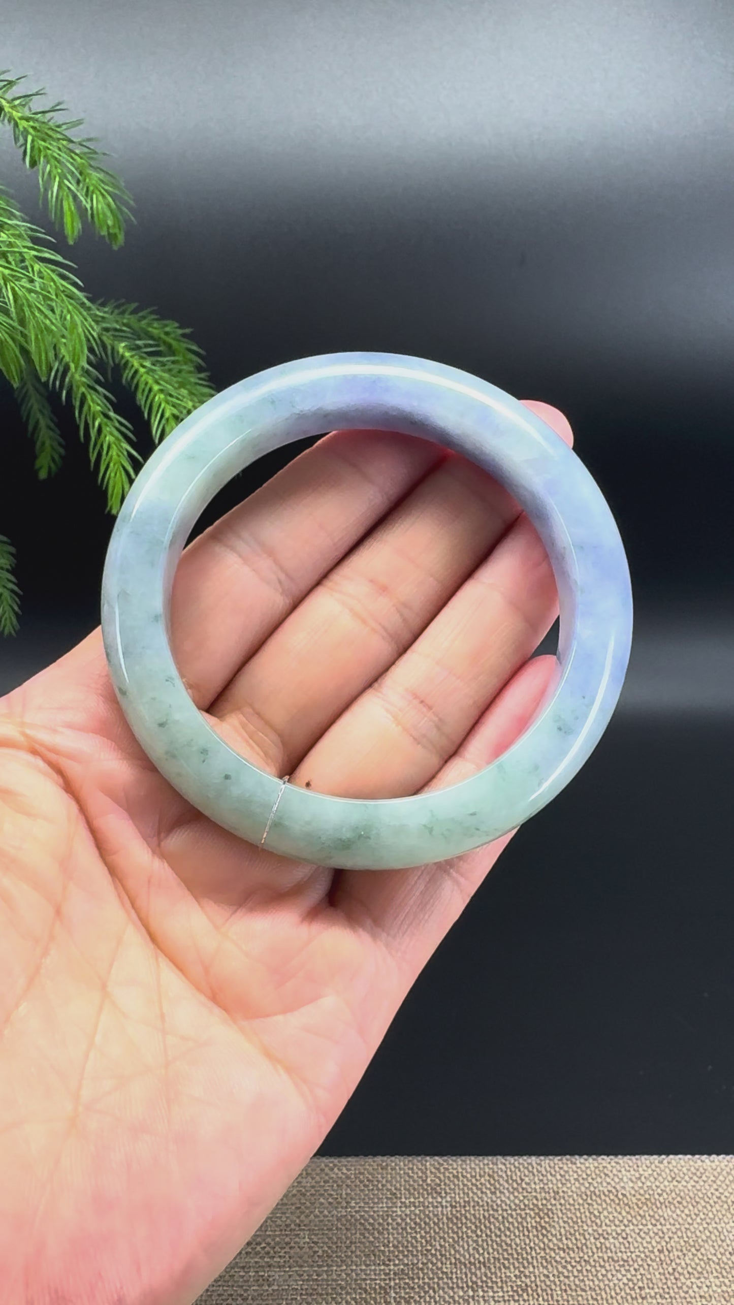 Genuine Burmese "Blueberry Garden" Jadeite Jade Bangle Bracelet (56.5mm)