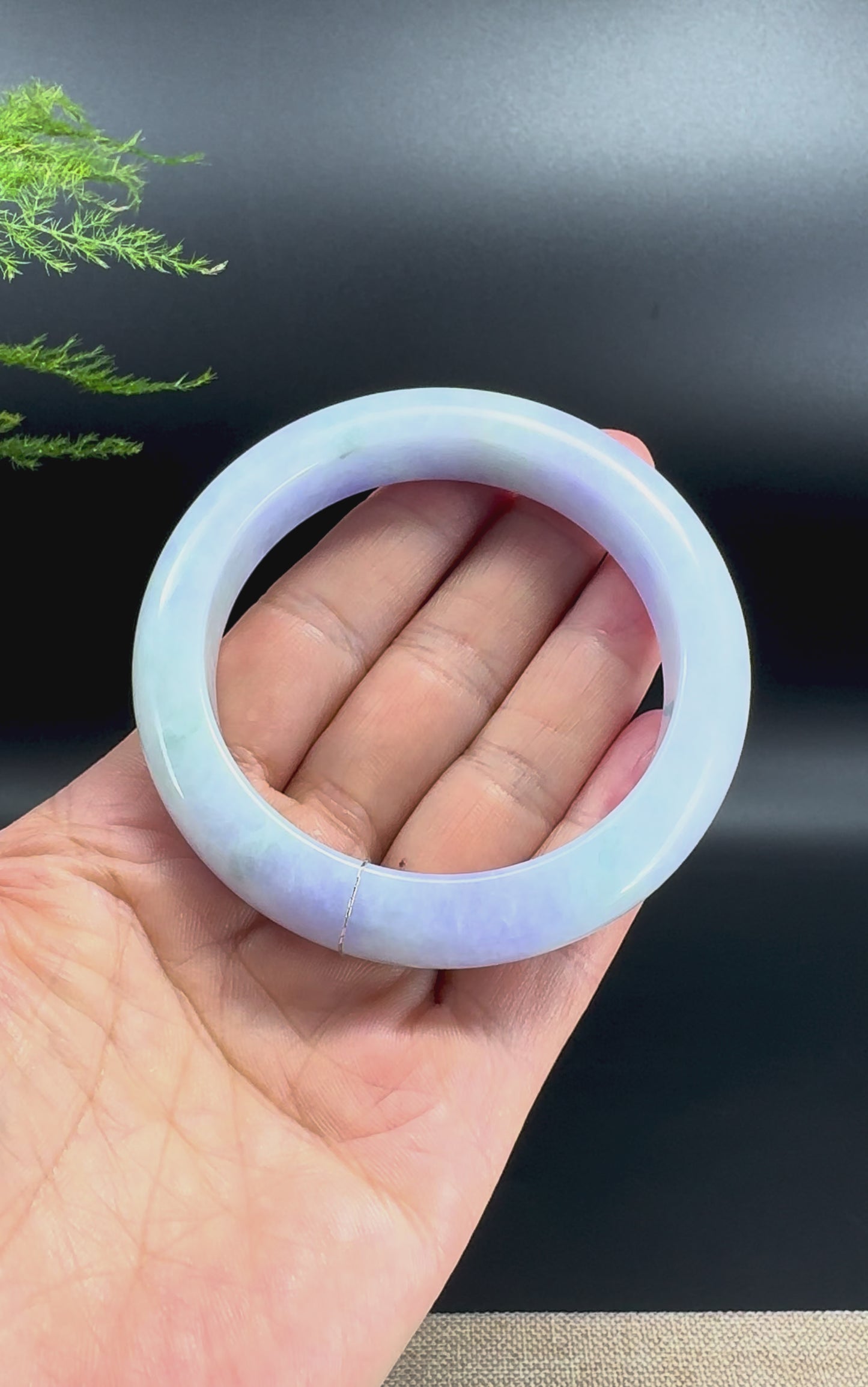 Load and play video in Gallery viewer, Genuine Burmese Lavender Green Jade Jadeite Bangle Bracelet (57.9mm)
