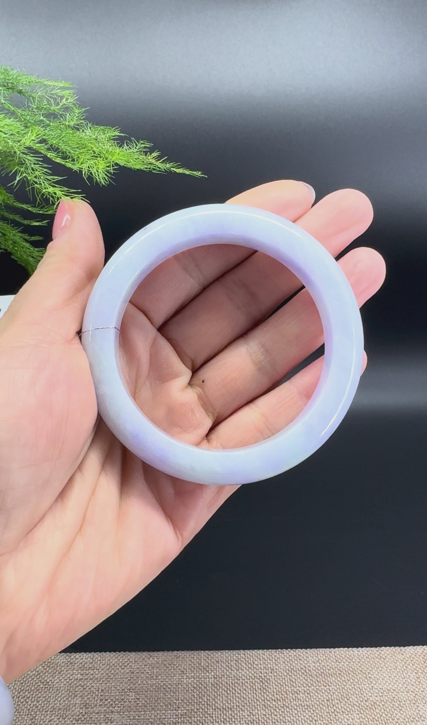Load and play video in Gallery viewer, Genuine Burmese Lavender Green Jade Jadeite Bangle Bracelet (55.9mm)
