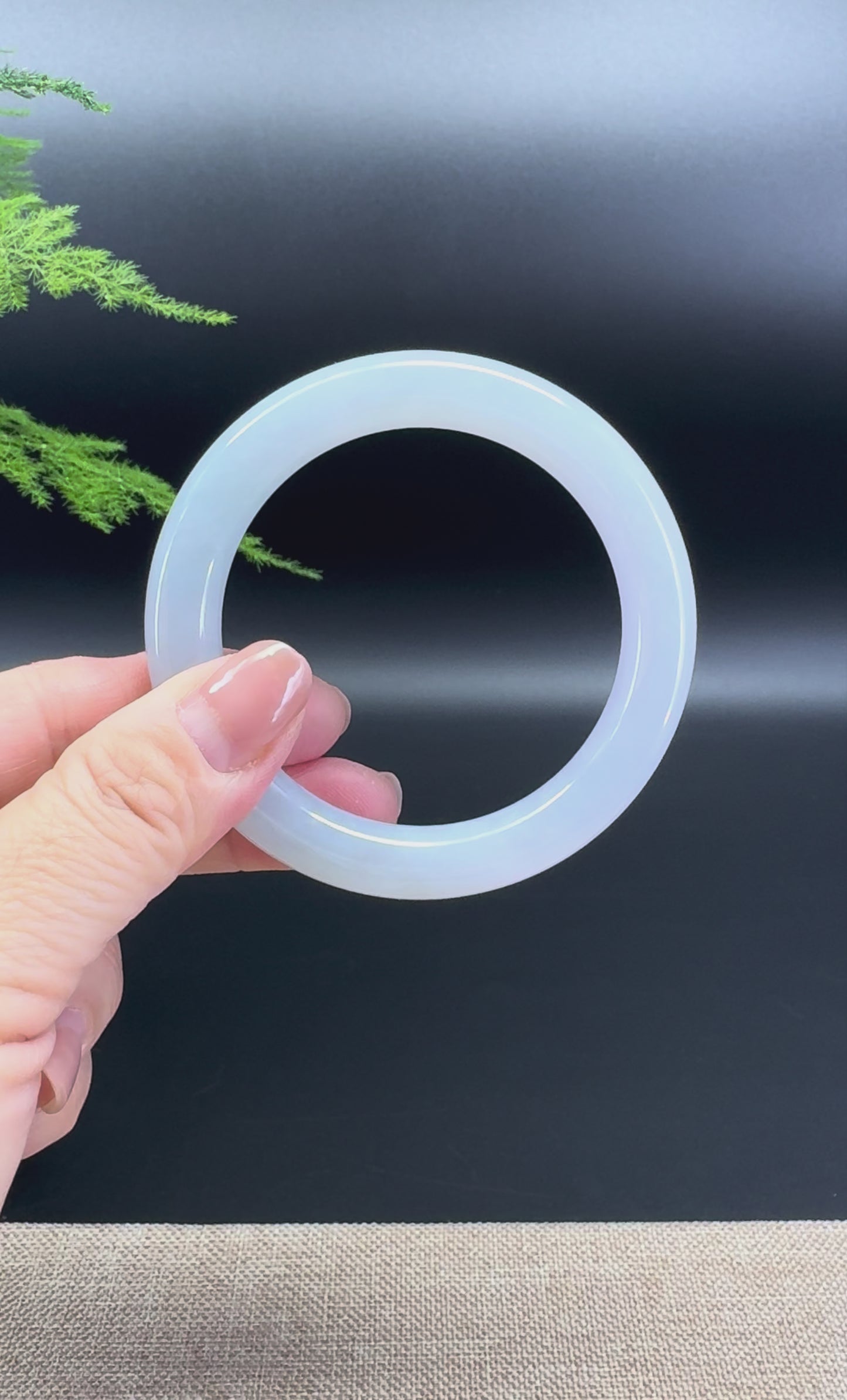 Load and play video in Gallery viewer, Genuine Burmese Icy  Lavender Green Jade Jadeite Bangle Bracelet ( 53.2mm )
