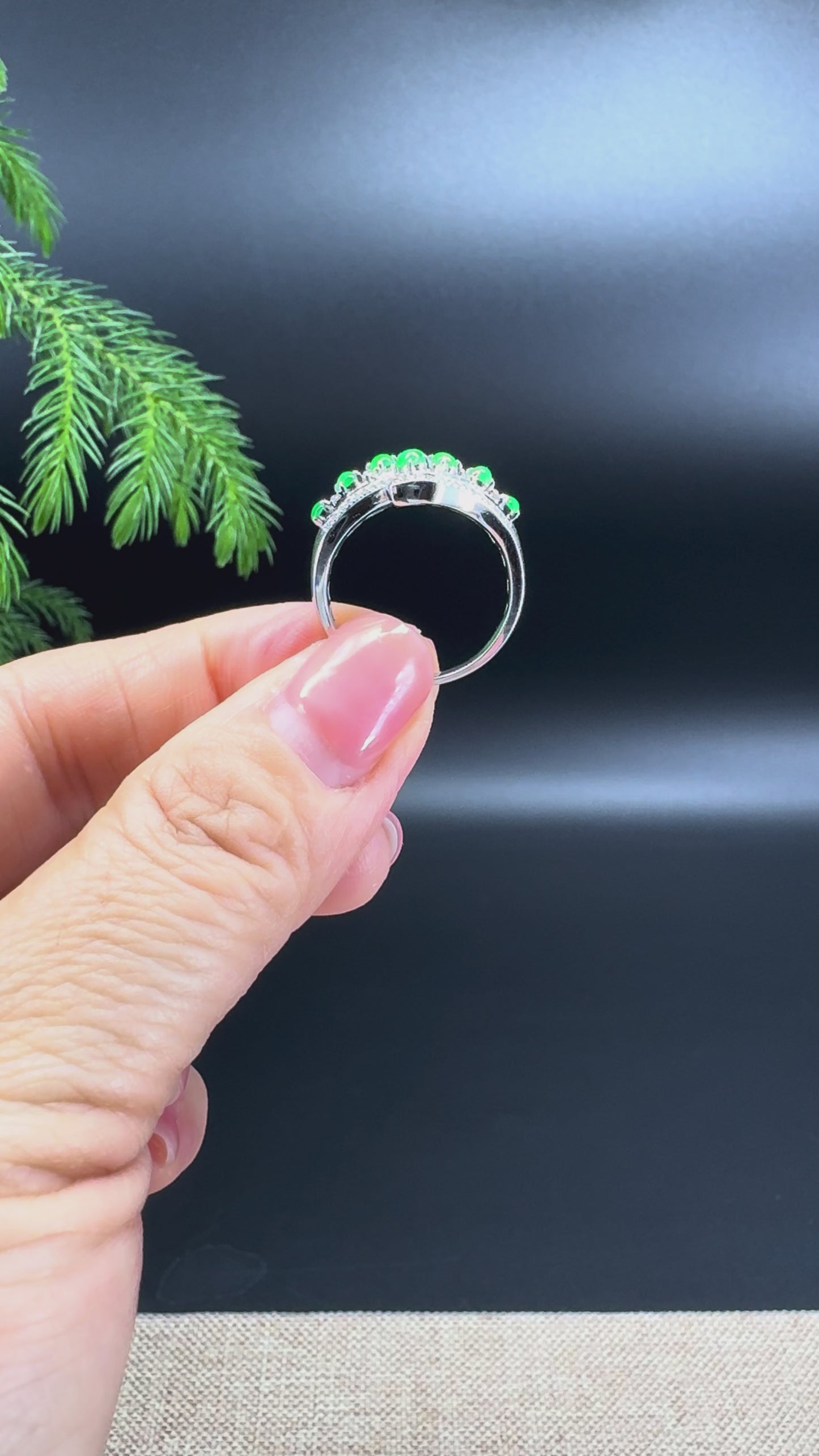 RealJade® 18k White Gold Natural Rich Green Jadeite Snake Ring With Diamonds