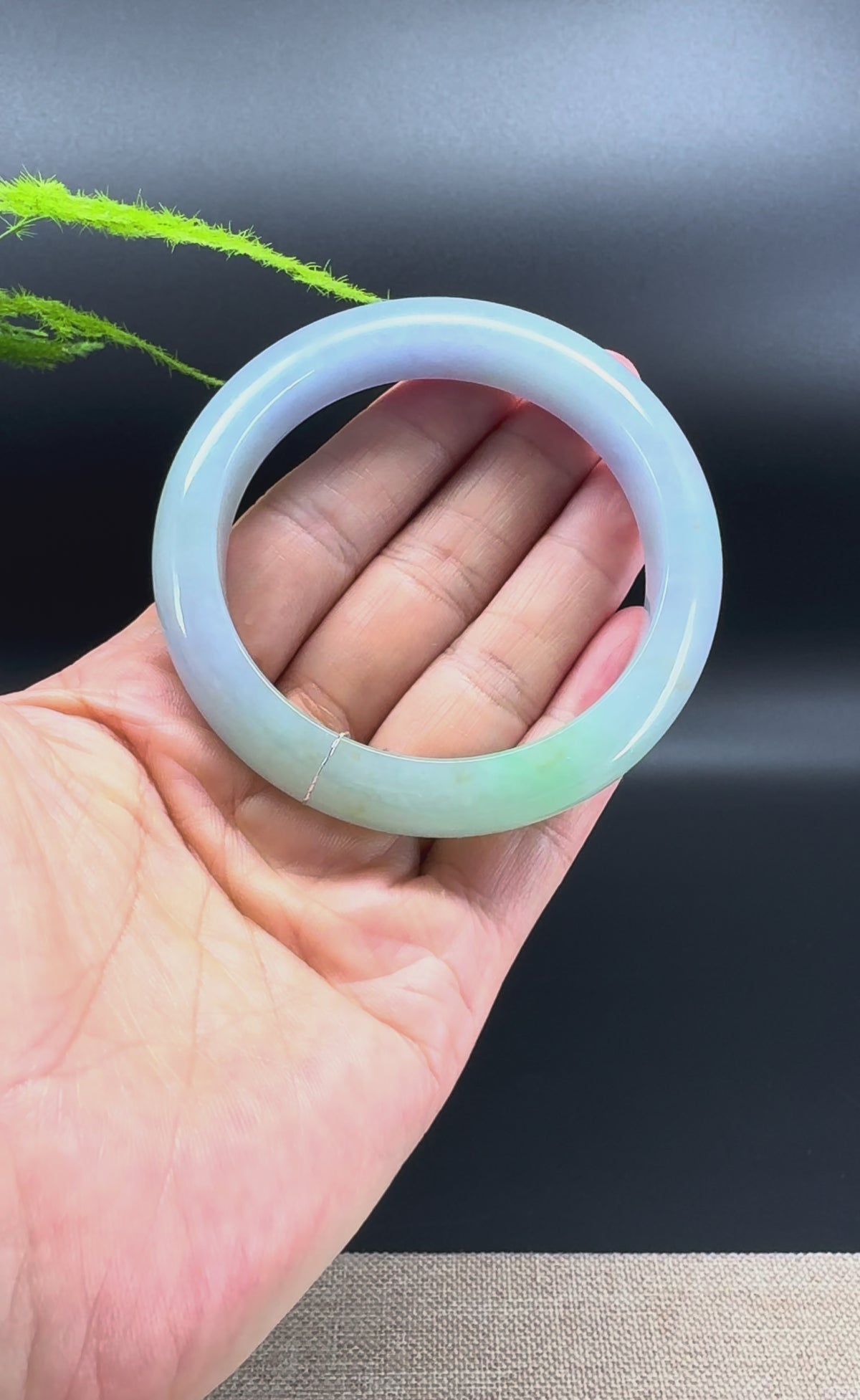 Genuine Burmese Lavender Green Jadeite Jade Bangle Bracelet (57.5mm)