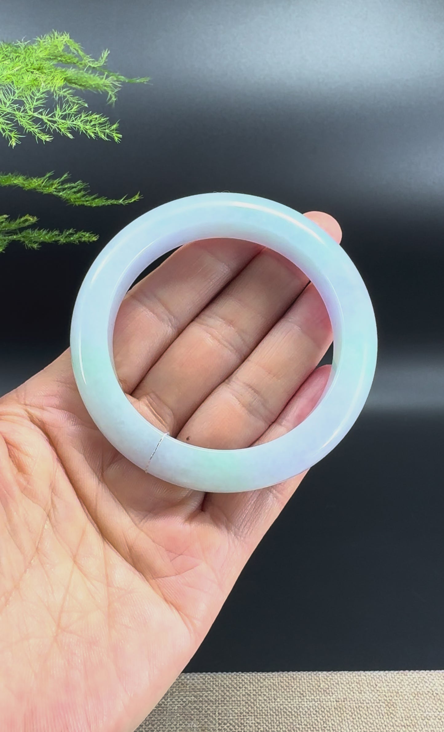 Genuine Burmese Lavender Green Jadeite Jade Bangle Bracelet (55.2mm)