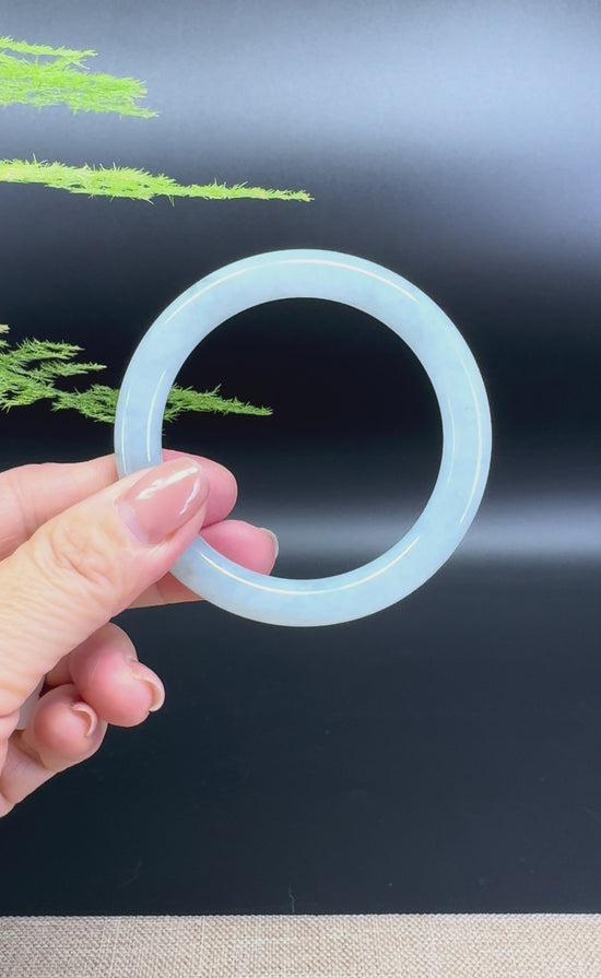 Load and play video in Gallery viewer, Genuine Burmese Icy Green Jade Jadeite Bangle Bracelet ( 54mm )
