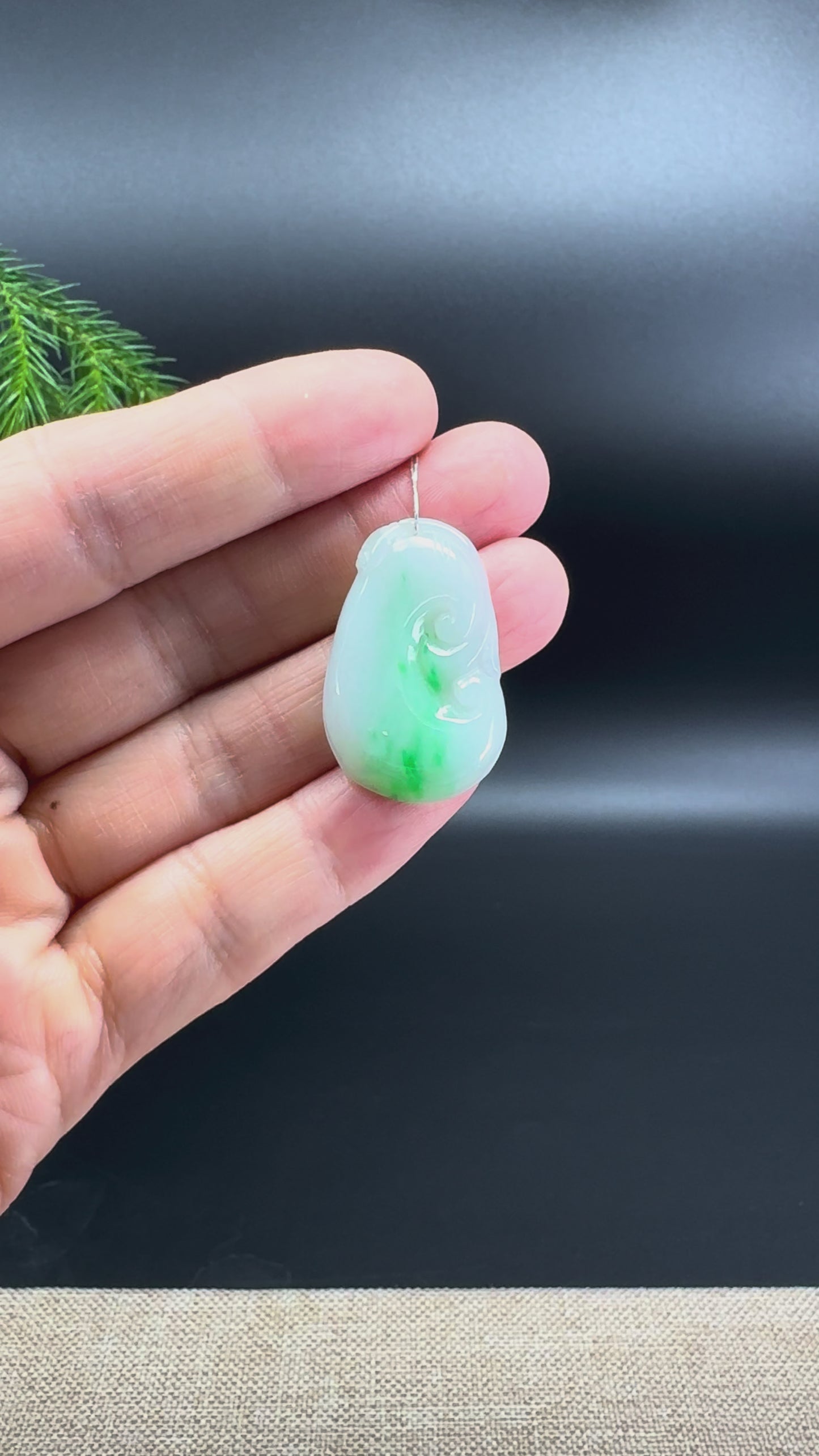 RealJade® Co. Genuine Burmese Green Jadeite Jade RuYi Pendant Necklace