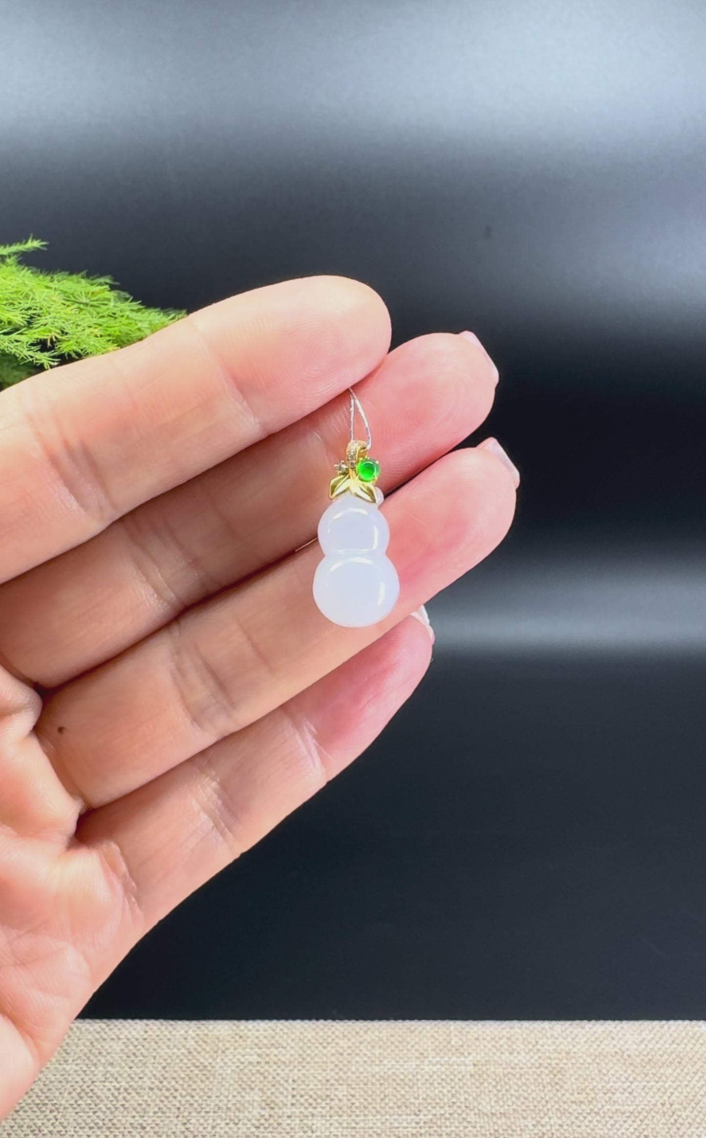 RealJade® Co. Genuine Icy Jadeite Jade Good Luck Mini Hulu Necklace With 18K Yellow Gold Bail With Diamonds