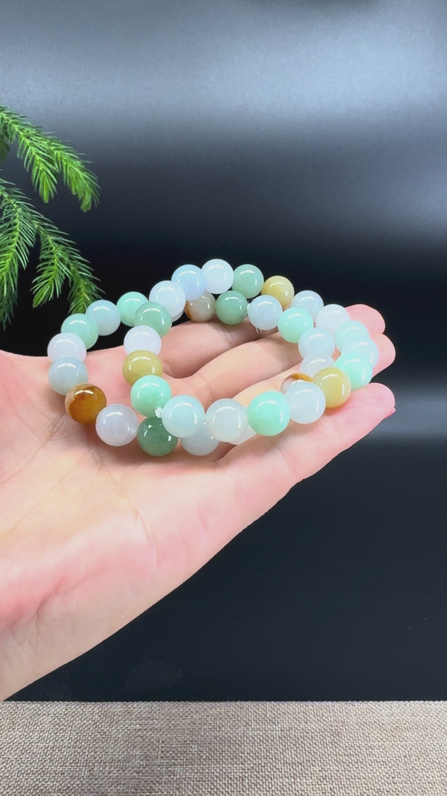 Natural Jadeite Jade  Round Multi-Colors Beads Bracelet ( 10 mm )