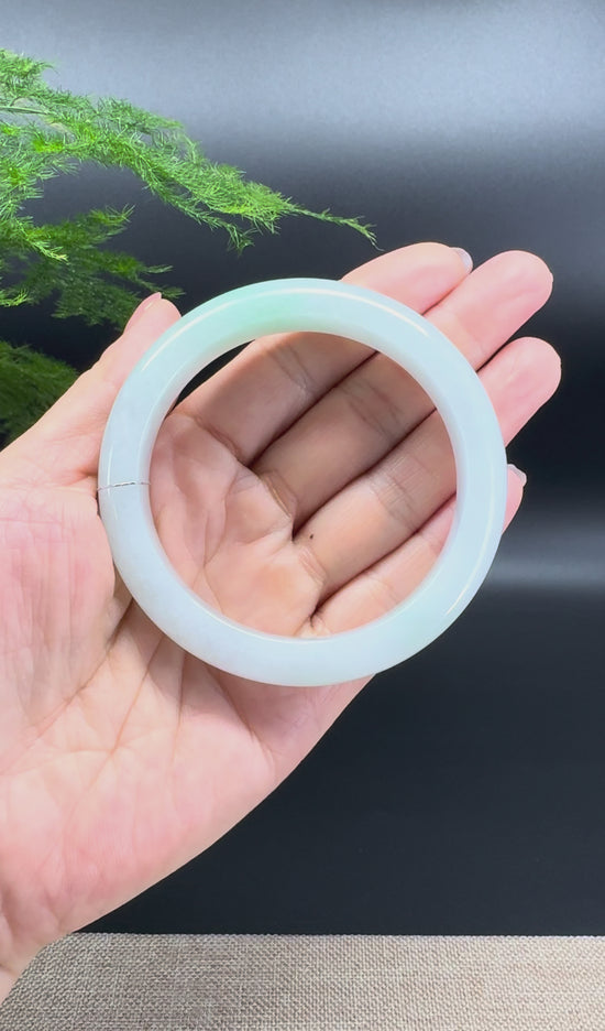 Load and play video in Gallery viewer, Genuine Burmese Lavender Green Jade Jadeite Bangle Bracelet ( 58.7mm )
