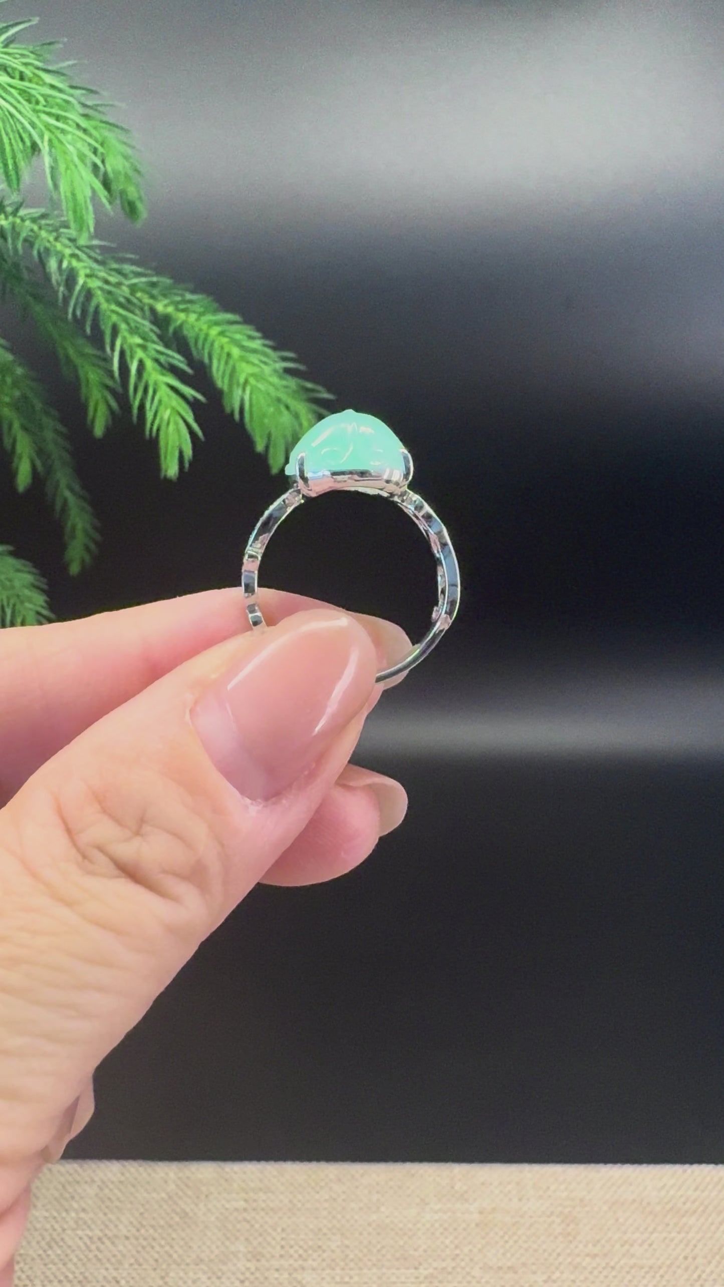 Load and play video in Gallery viewer, RealJade® 18K White Gold Light Green Jadeite Jade PiXiu Ring
