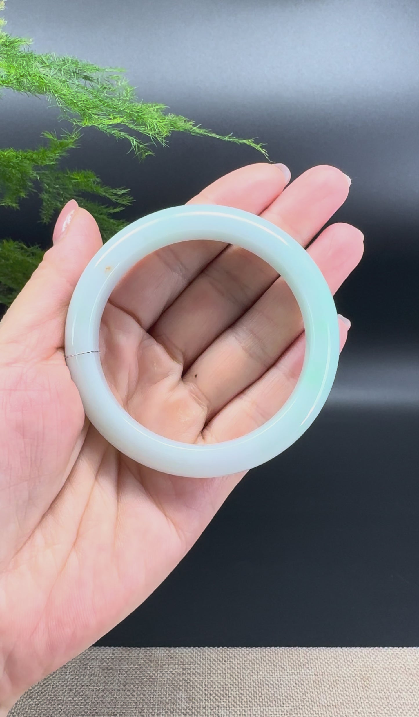Load and play video in Gallery viewer, Genuine Burmese Icy Green Jadeite Jade Bangle Bracelet ( 55.4mm )
