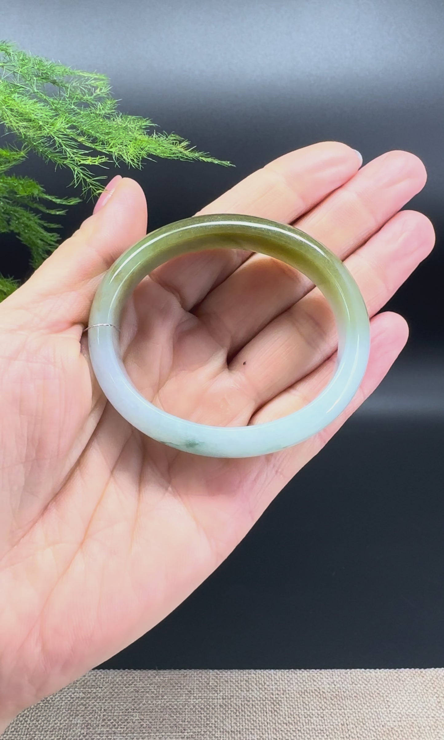 Genuine Burmese Yellow and Blue Flower Jade Jadeite Bangle Bracelet ( 51.9mm*43.7 )