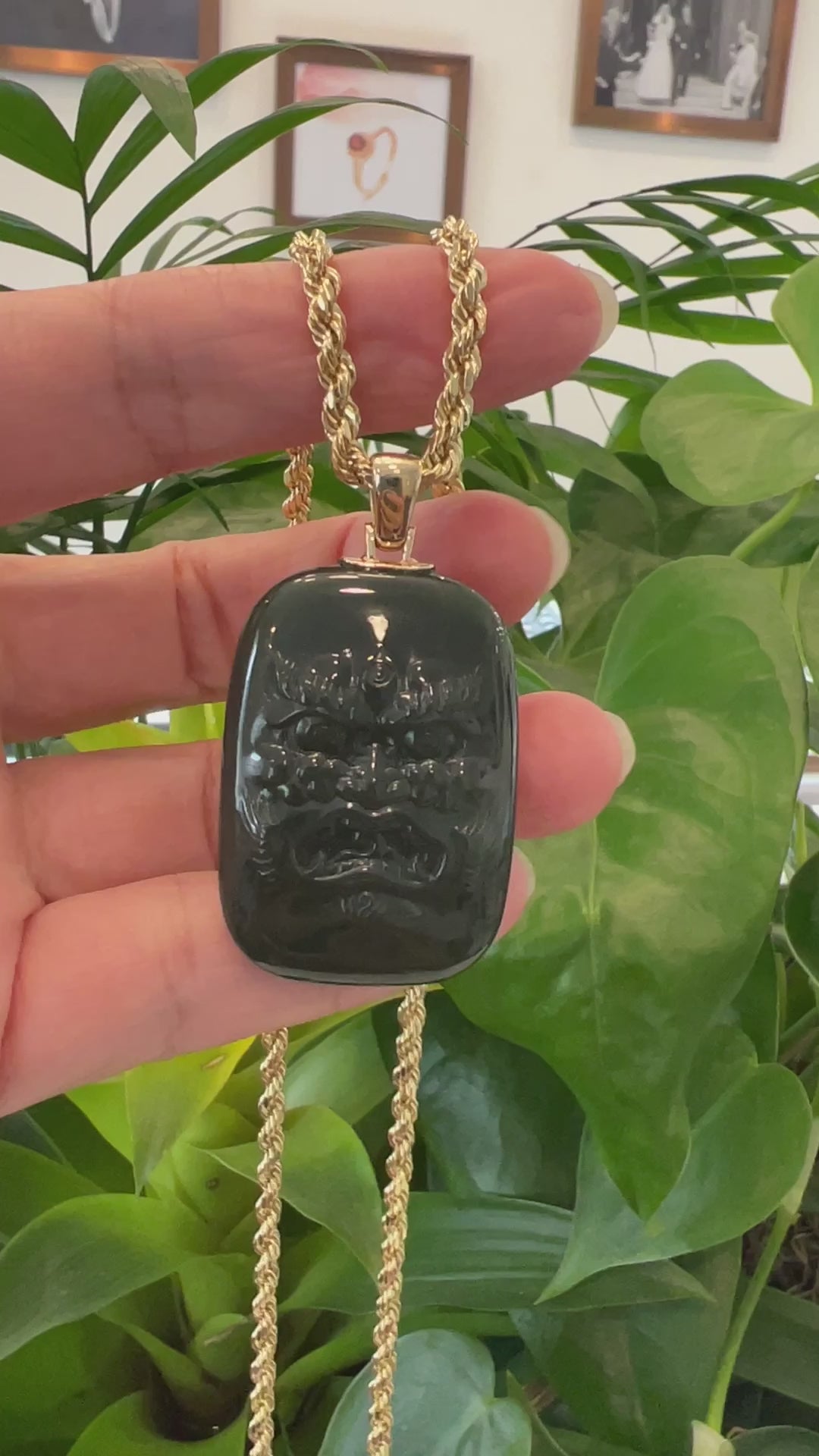Load and play video in Gallery viewer, RealJade® 14K Yellow Gold &amp;amp; Black Nephrite Jade &amp;quot; Da Hei Tian &amp;quot; Pendant

