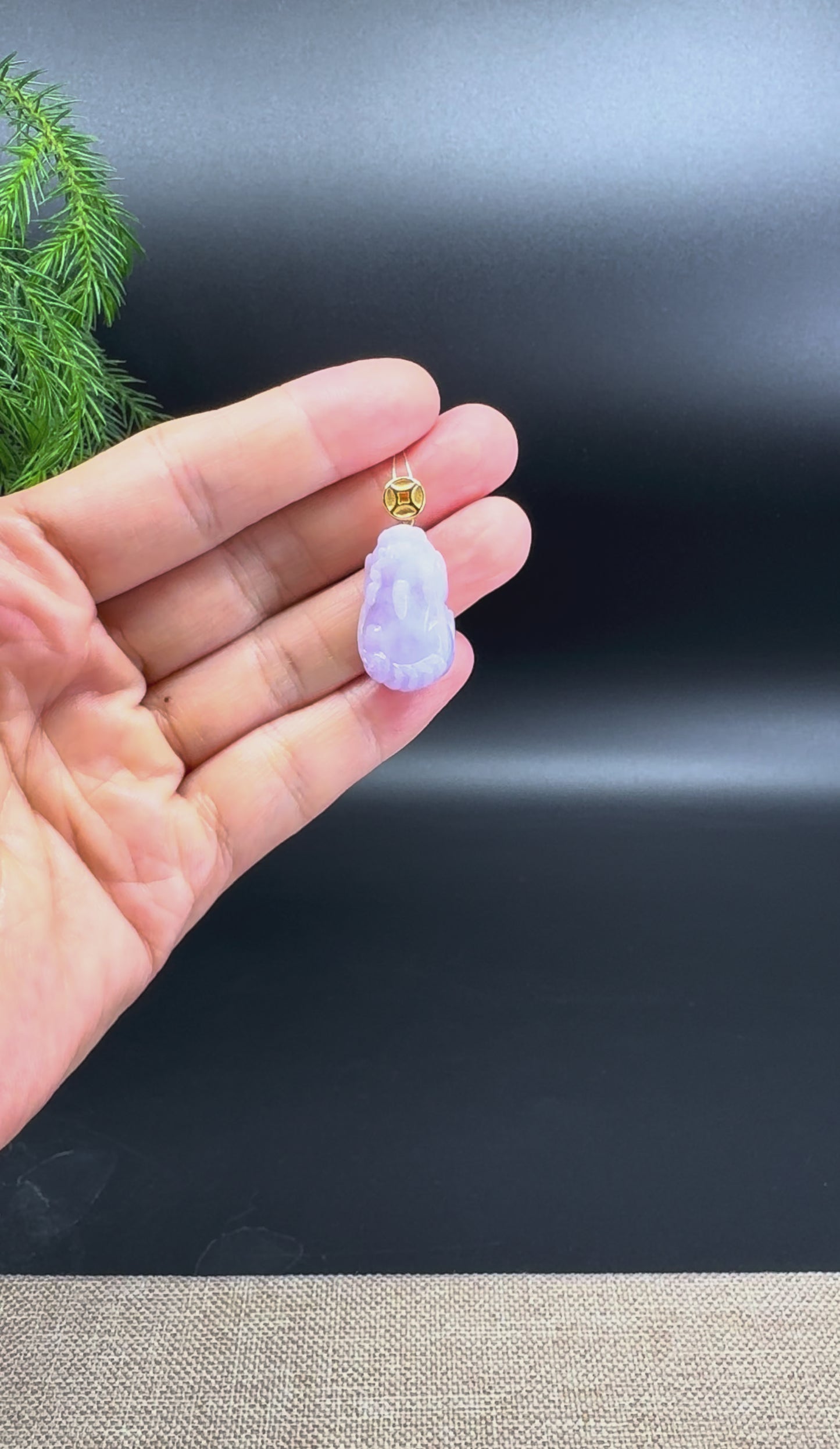 RealJade® Co. 18K Yellow Gold Genuine Lavender Burmese Jadeite Jade PiXiu Pendant Necklace