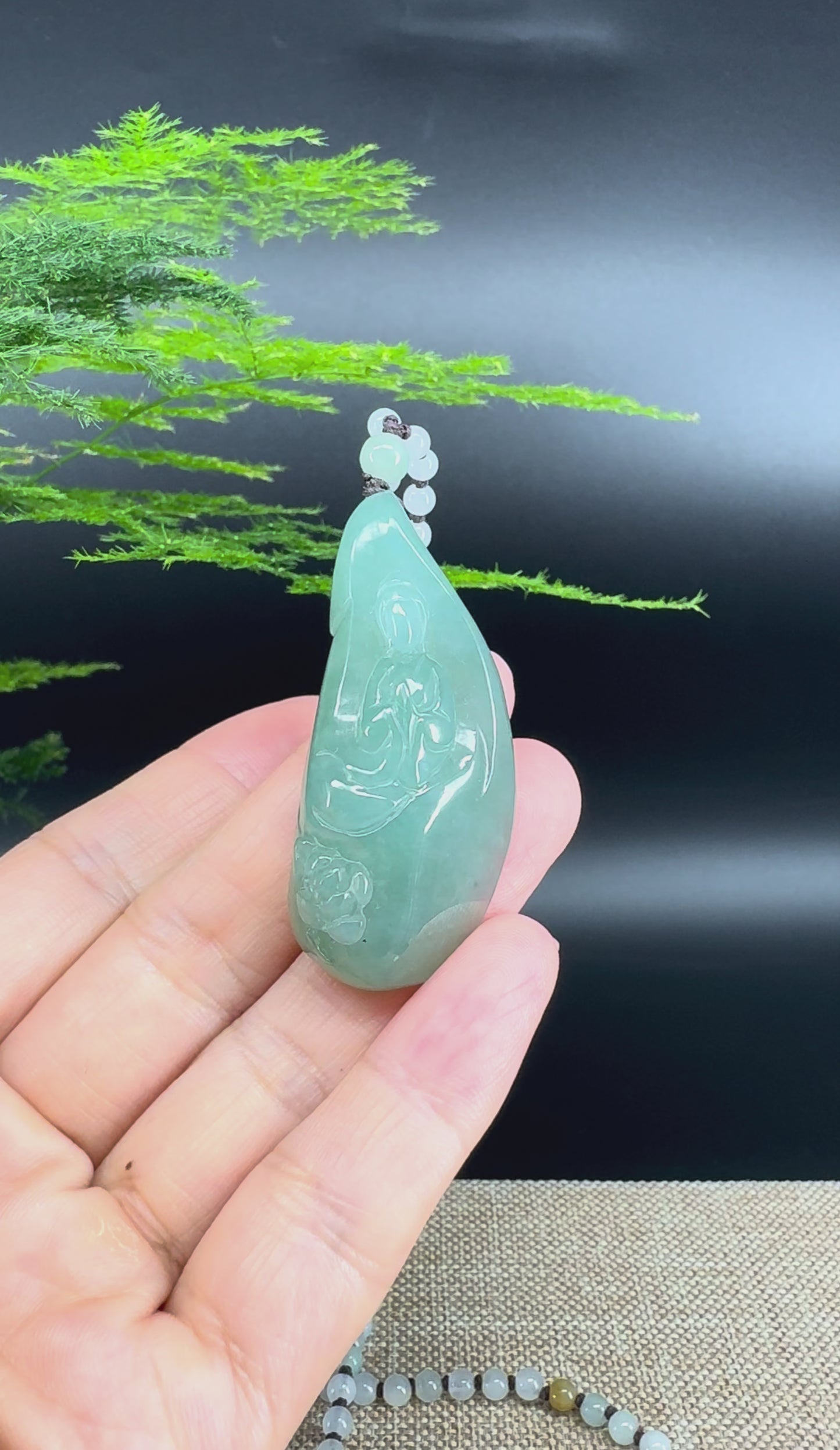 Load and play video in Gallery viewer, RealJade® Co.  Genuine Burmese Jadeite Jade Oil Green Guanyin Pendant Necklace
