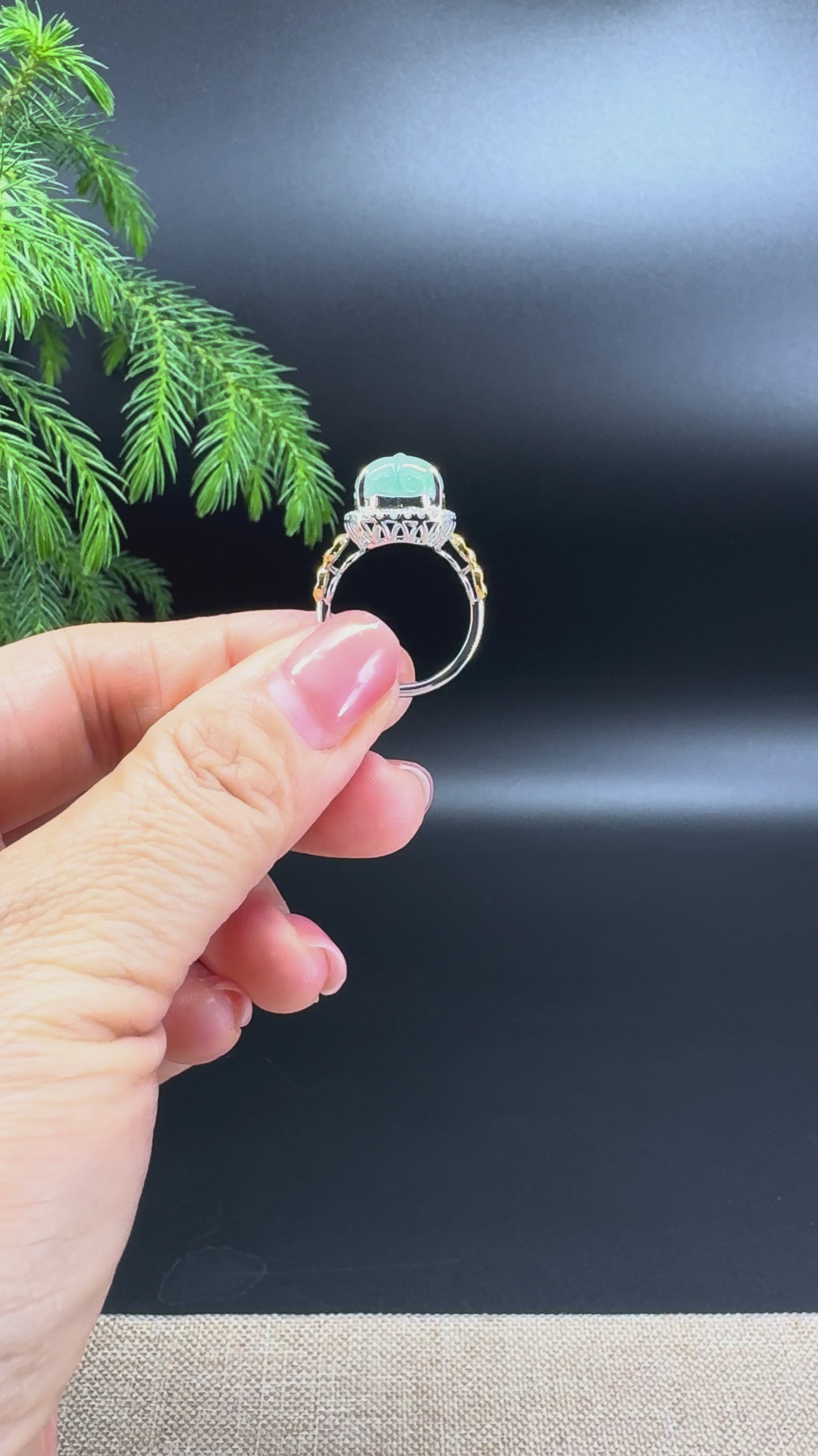 RealJade® "Signature Signet" 18K White Gold Icy Green Jadeite Jade Pi Xiu Ring