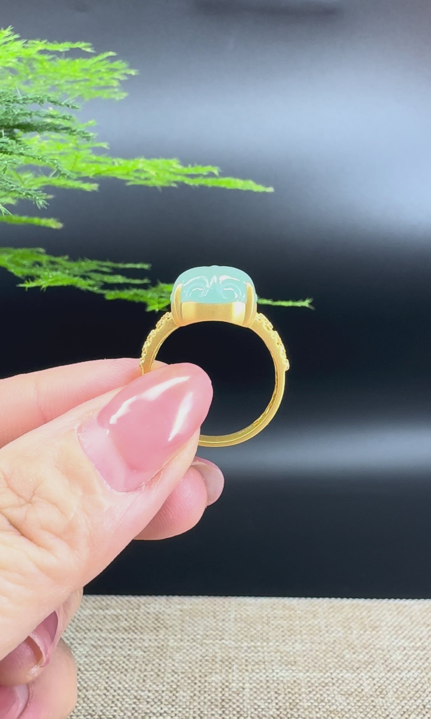 Load and play video in Gallery viewer, RealJade® &amp;quot;Signature Signet&amp;quot; 18K Yellow Gold Icy Green Jadeite Jade PiXiu Ring
