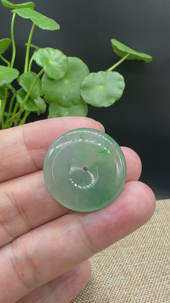 Load and play video in Gallery viewer, RealJade® &amp;quot;Good Luck Button&amp;quot; Necklace Ice green Jadeite Jade Lucky Ping An Kou Pendant
