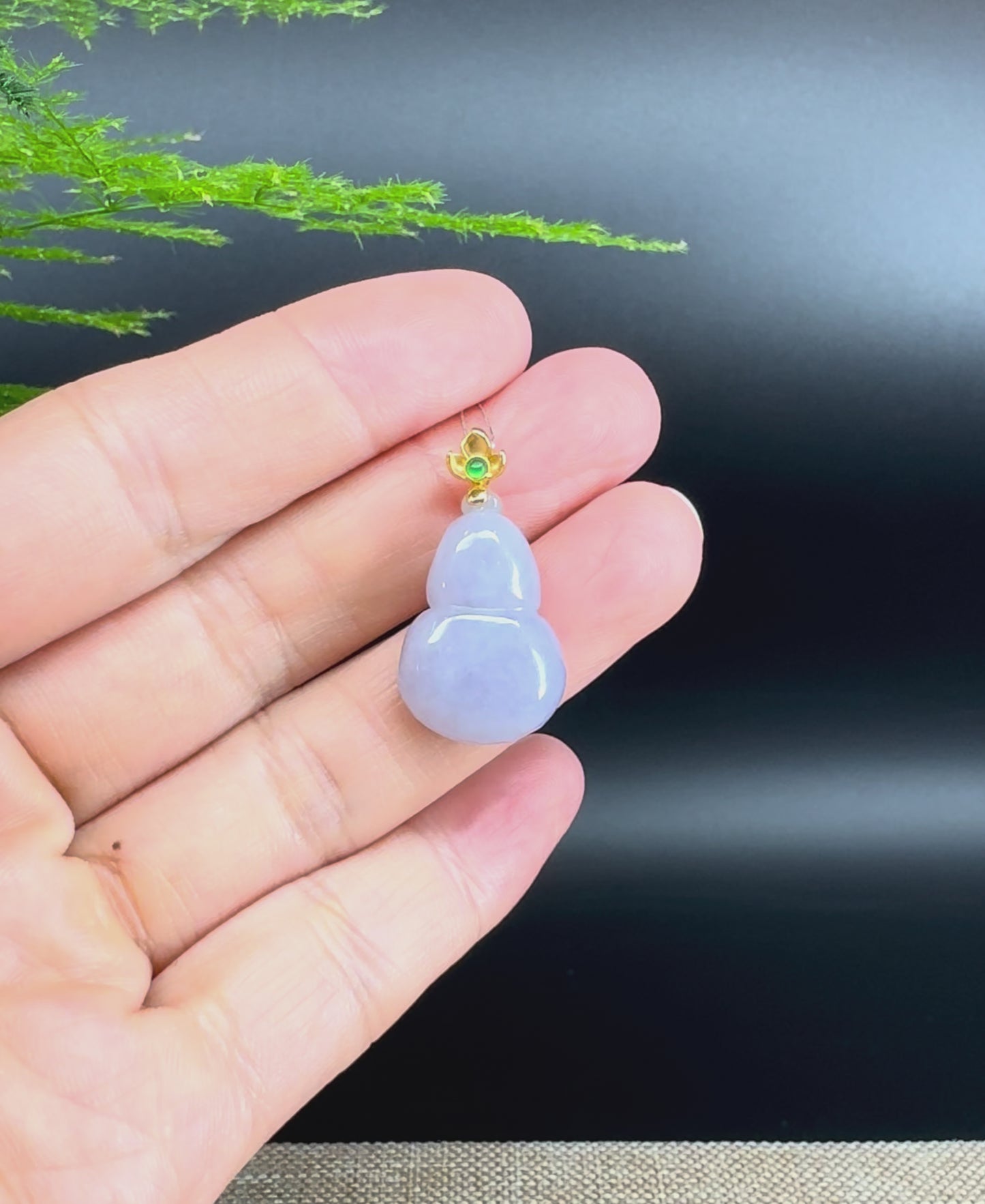RealJade® Co. Genuine Lavender Jadeite Jade Good Luck Hulu Necklace With 18K Yellow Gold Bail