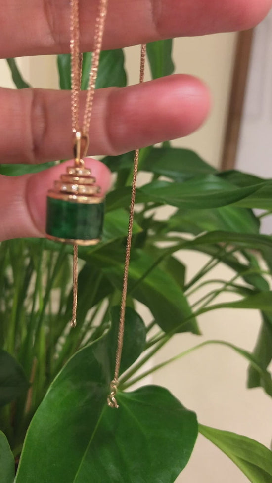 Load and play video in Gallery viewer, 18K Rose Gold Genuine Jadeite Jade Prayer Wheel Flower Pendant with Diamonds
