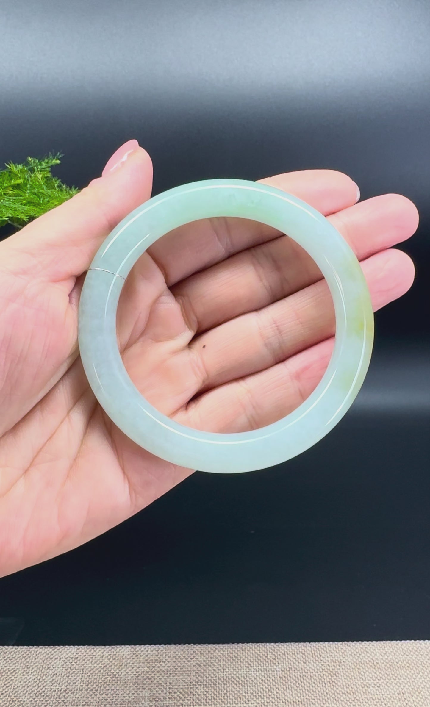 Load and play video in Gallery viewer, Genuine Burmese Yellow Green Jade Jadeite Bangle Bracelet (56.3mm)
