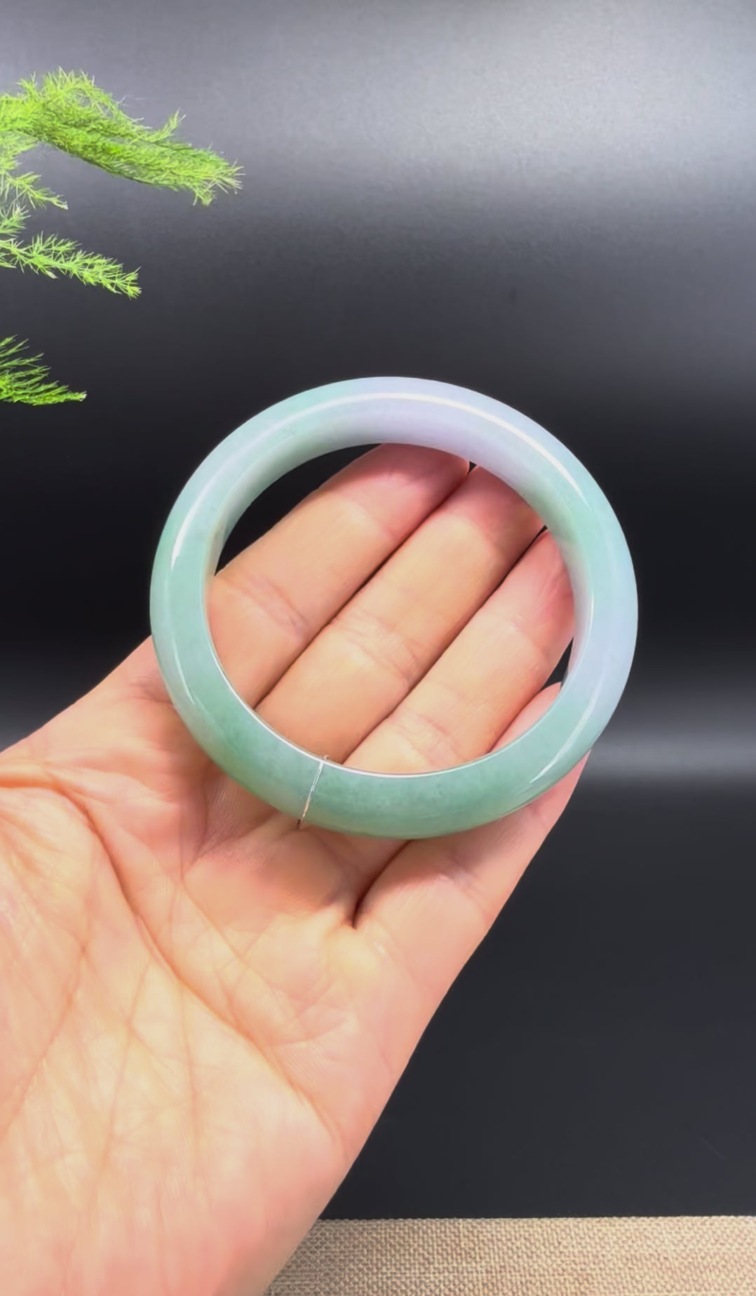 Load and play video in Gallery viewer, Genuine Burmese Lavender Green Jadeite Jade Bangle Bracelet (54.7mm)
