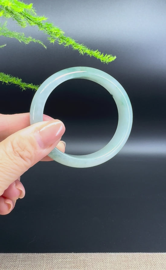 Load and play video in Gallery viewer, Genuine Burmese Icy Blue Flower Jade Jadeite Bangle Bracelet ( 55.8*50.6mm)
