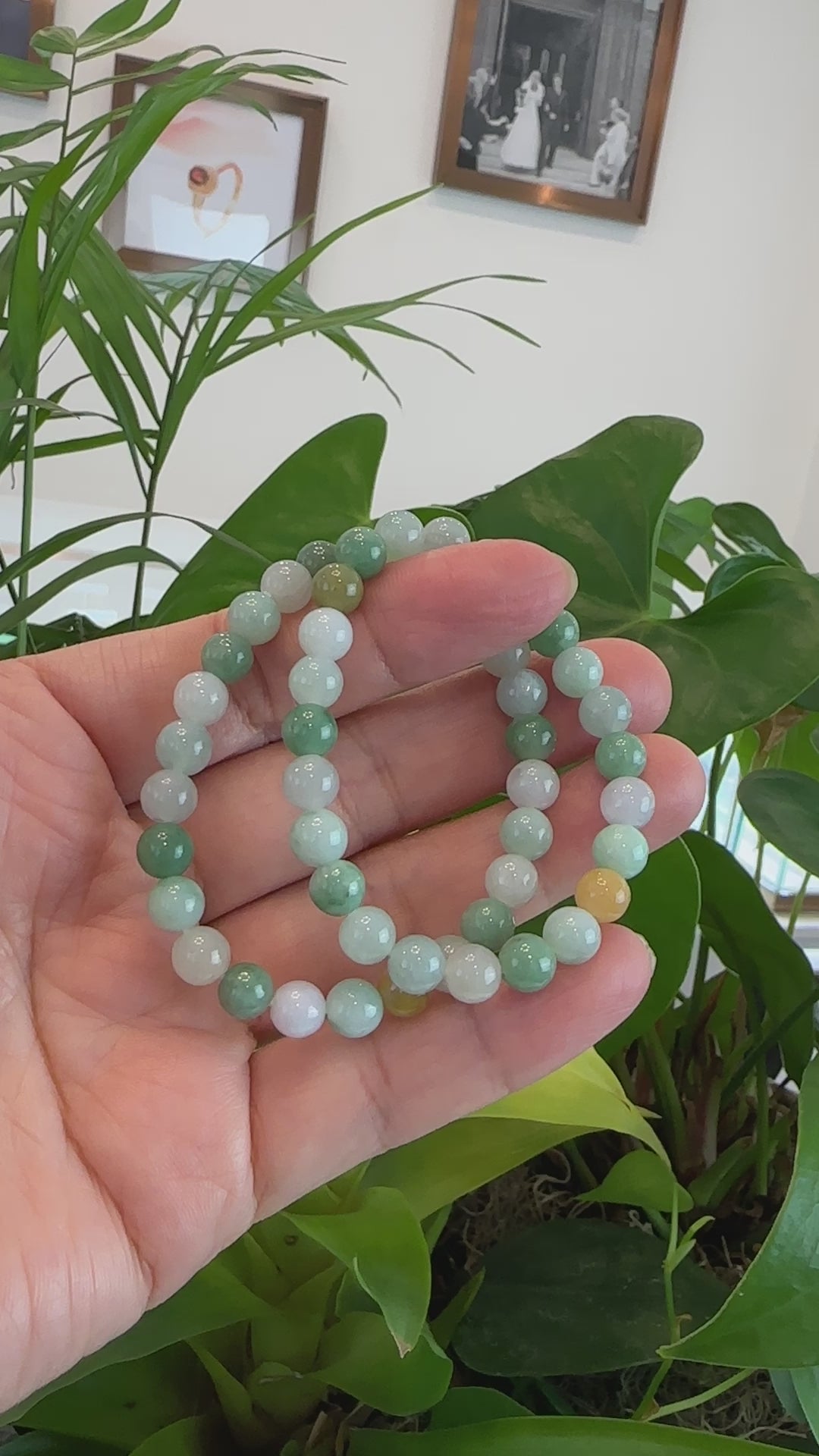 Load and play video in Gallery viewer, RealJade® Co. Genuine Jadeite Jade Round Multiple Colors Beads Bracelet (7.5 mm)
