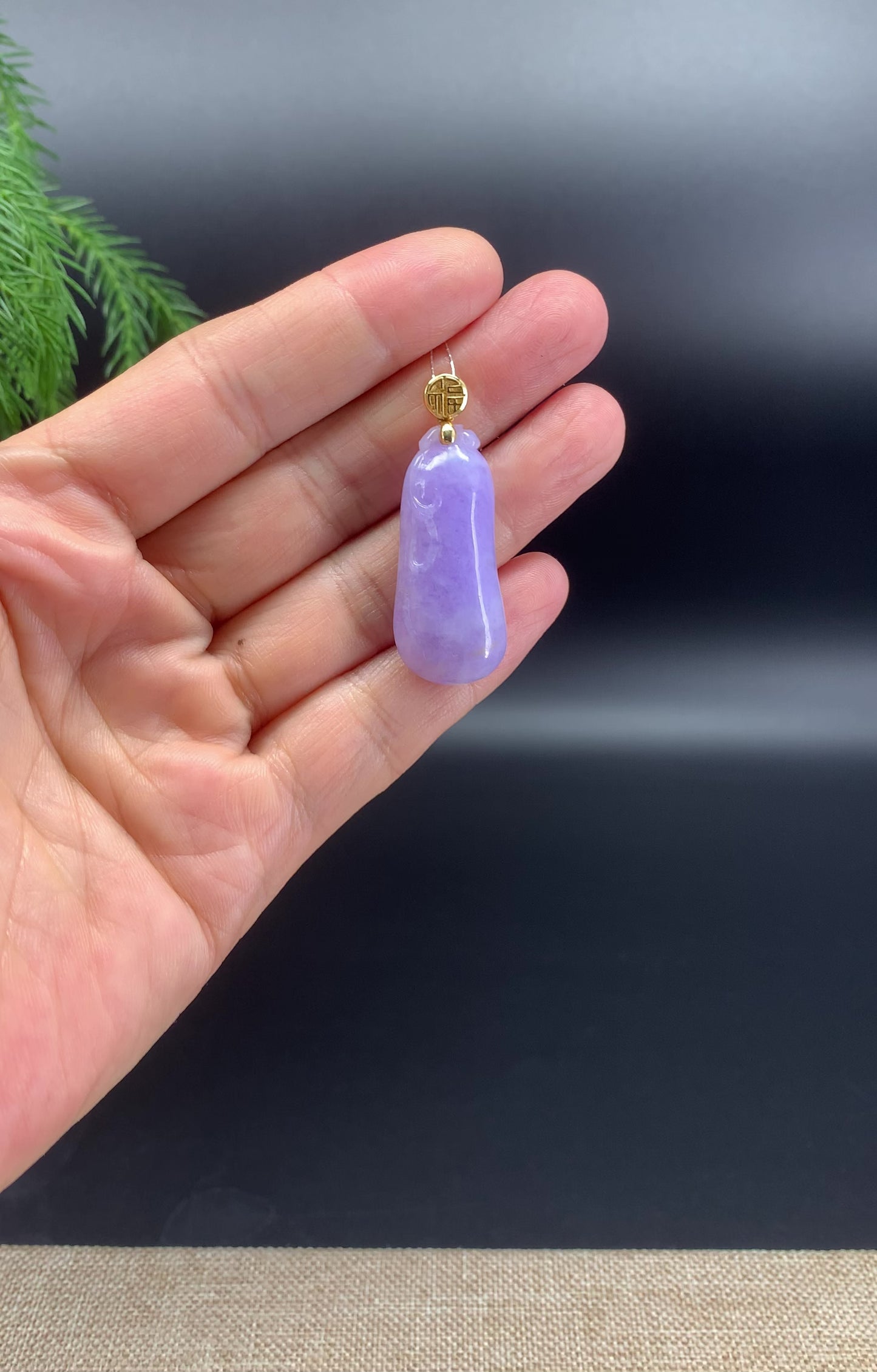 Genuine Burmese Lavender Jadeite Melon Pendant Necklace With 18k Yellow Gold Bail