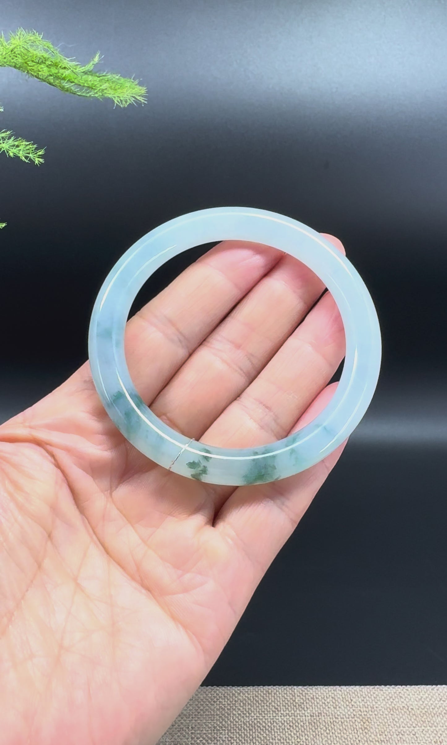 Genuine Burmese Icy Blue Flower Jade Jadeite Bangle Bracelet ( 54.9mm )