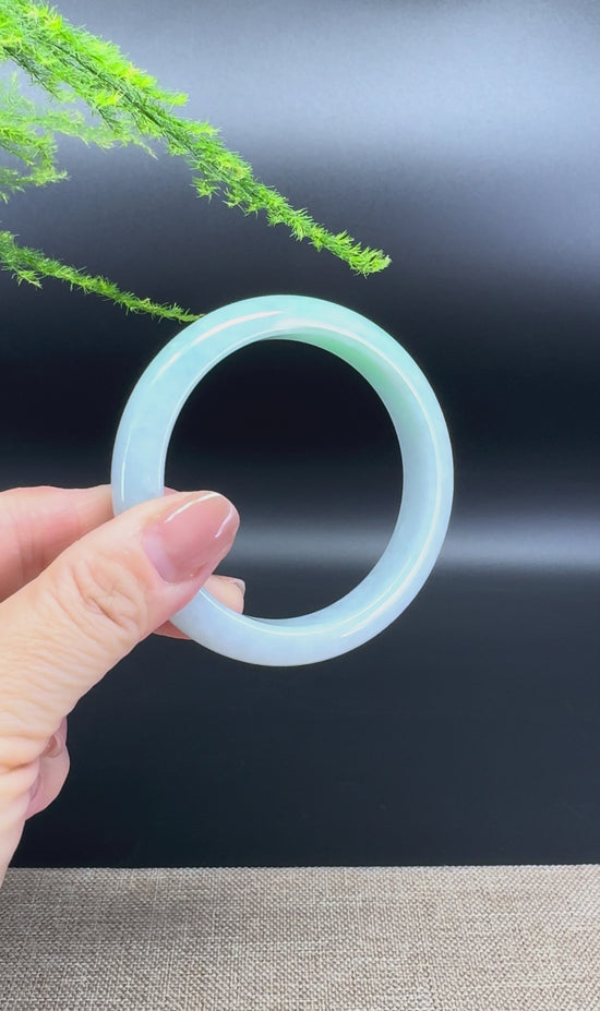 Load and play video in Gallery viewer, Genuine Burmese Icy Green Jade Jadeite Bangle Bracelet ( 57mm )

