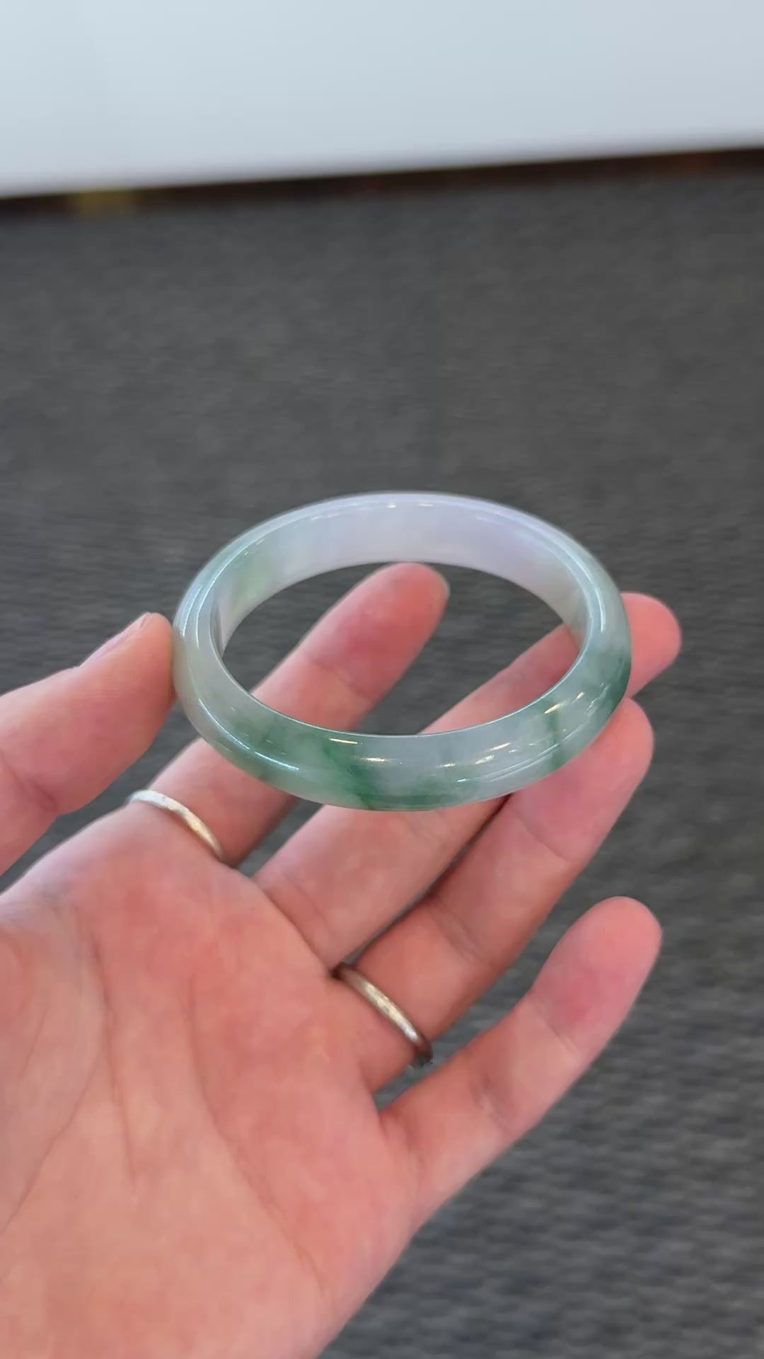 Natural Icy Light Lavender and Green Flower Jadeite Jade Bangle