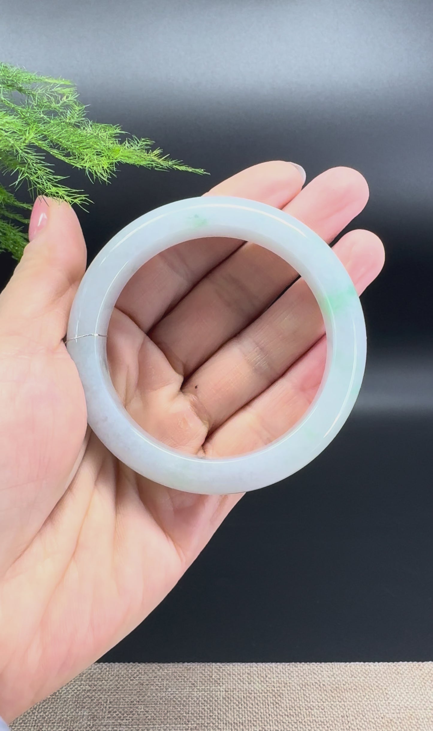 Load and play video in Gallery viewer, Genuine Burmese Icy Green Jadeite Jade Bangle Bracelet ( 55.6mm )
