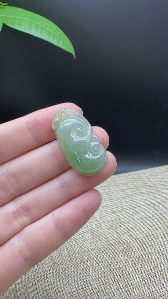 Load and play video in Gallery viewer, Genuine Ice Green Jadeite Jade Ru Yi Pendant Necklace
