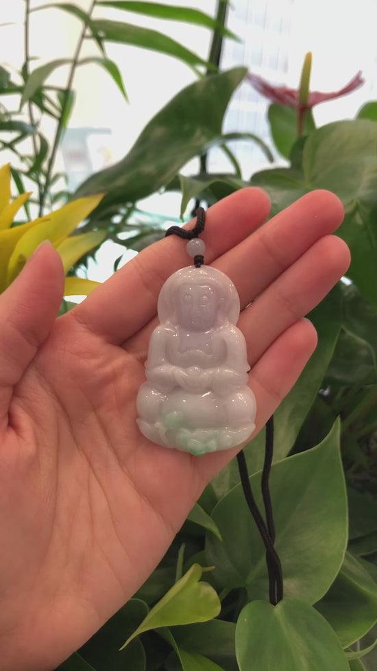 Load and play video in Gallery viewer, RealJade® Co. &amp;quot;Goddess of Compassion&amp;quot; Genuine Burmese Jadeite Jade Guanyin Lotus Necklace
