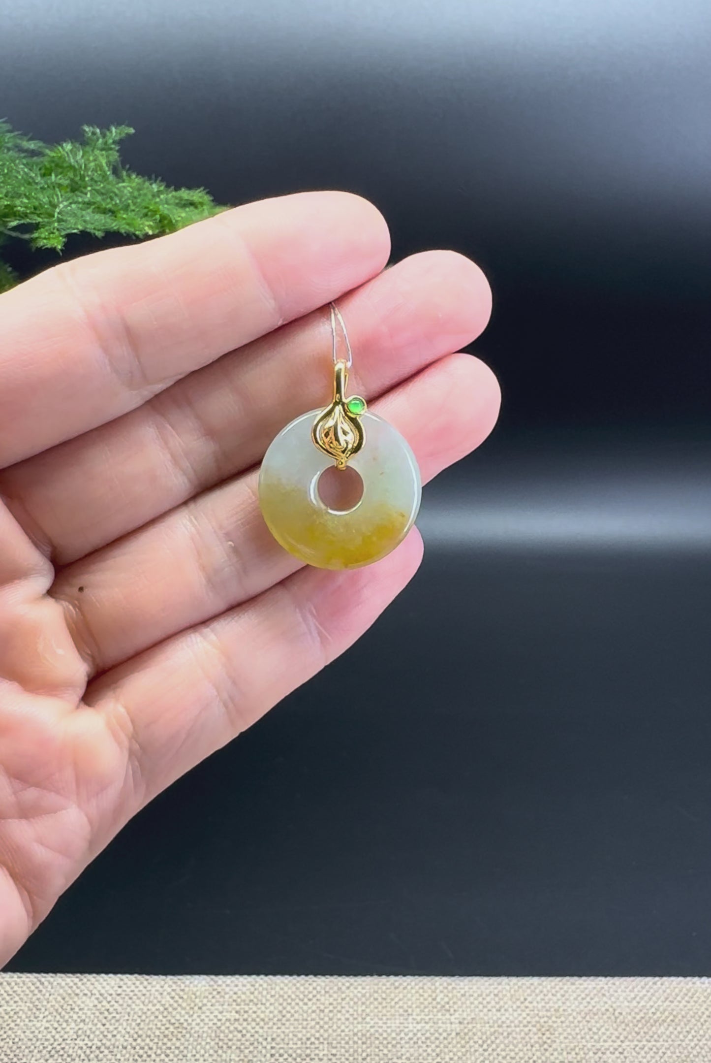 Load and play video in Gallery viewer, &amp;quot;Good Luck Button&amp;quot;Icy Yellow Jadeite Jade Lucky KouKou Pendant With 18K Yellow Gold Bail
