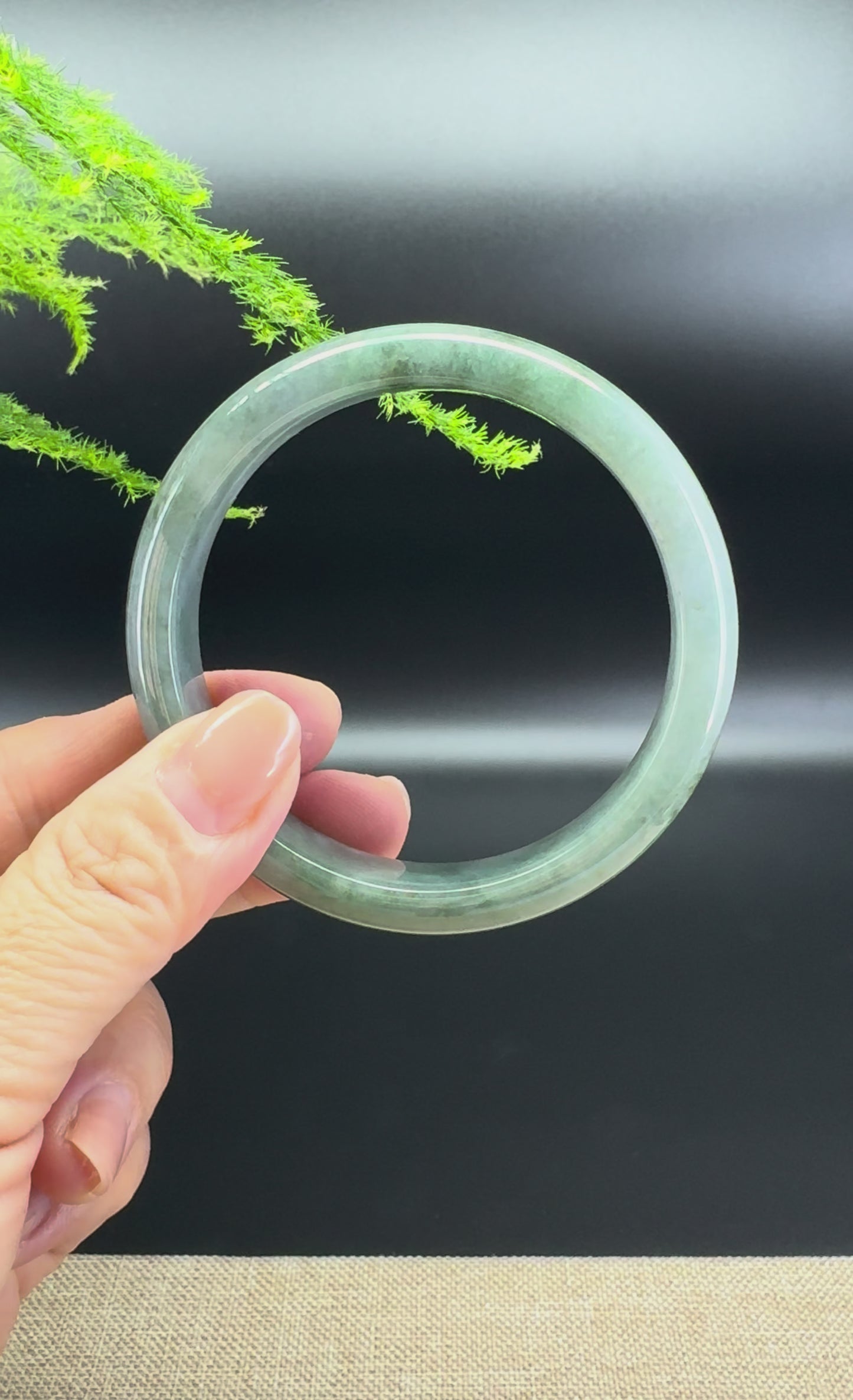 Genuine Burmese Lavender Green Jade Jadeite Bangle Bracelet ( 58.5mm )