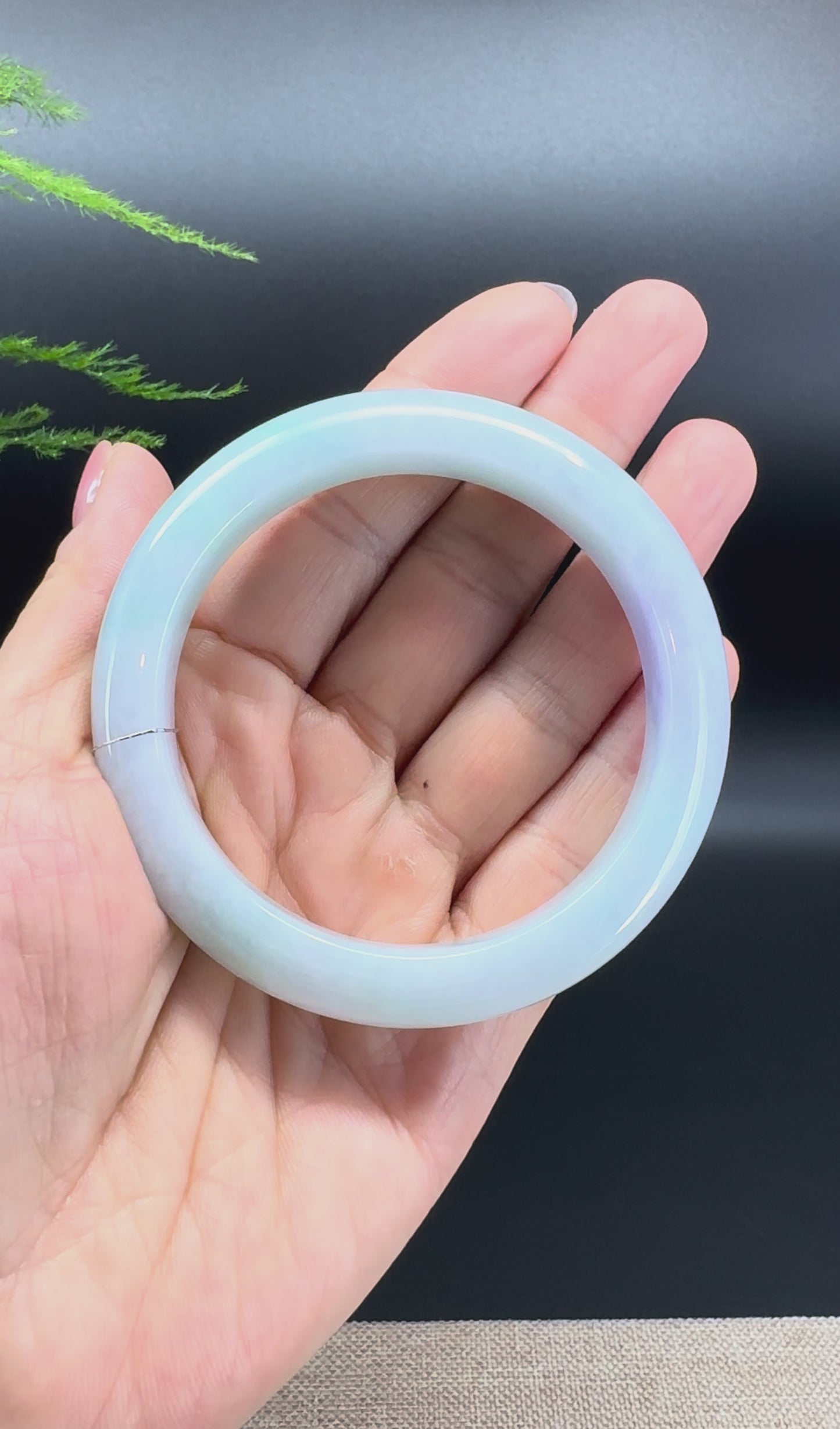 Load and play video in Gallery viewer, Genuine Burmese Lavender Green Jade Jadeite Bangle Bracelet (56.4mm)
