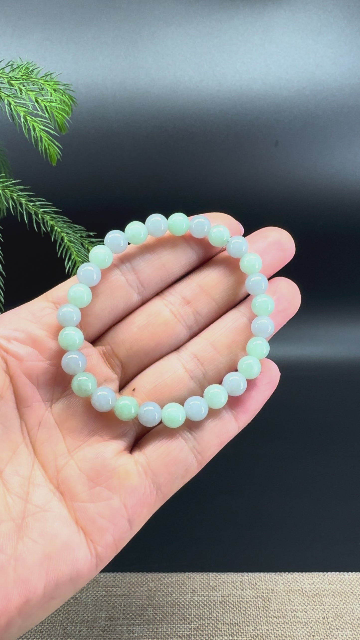 RealJade® Co. Genuine Jadeite Jade Round Light Lavender & Green Beads Bracelet (6.8mm)