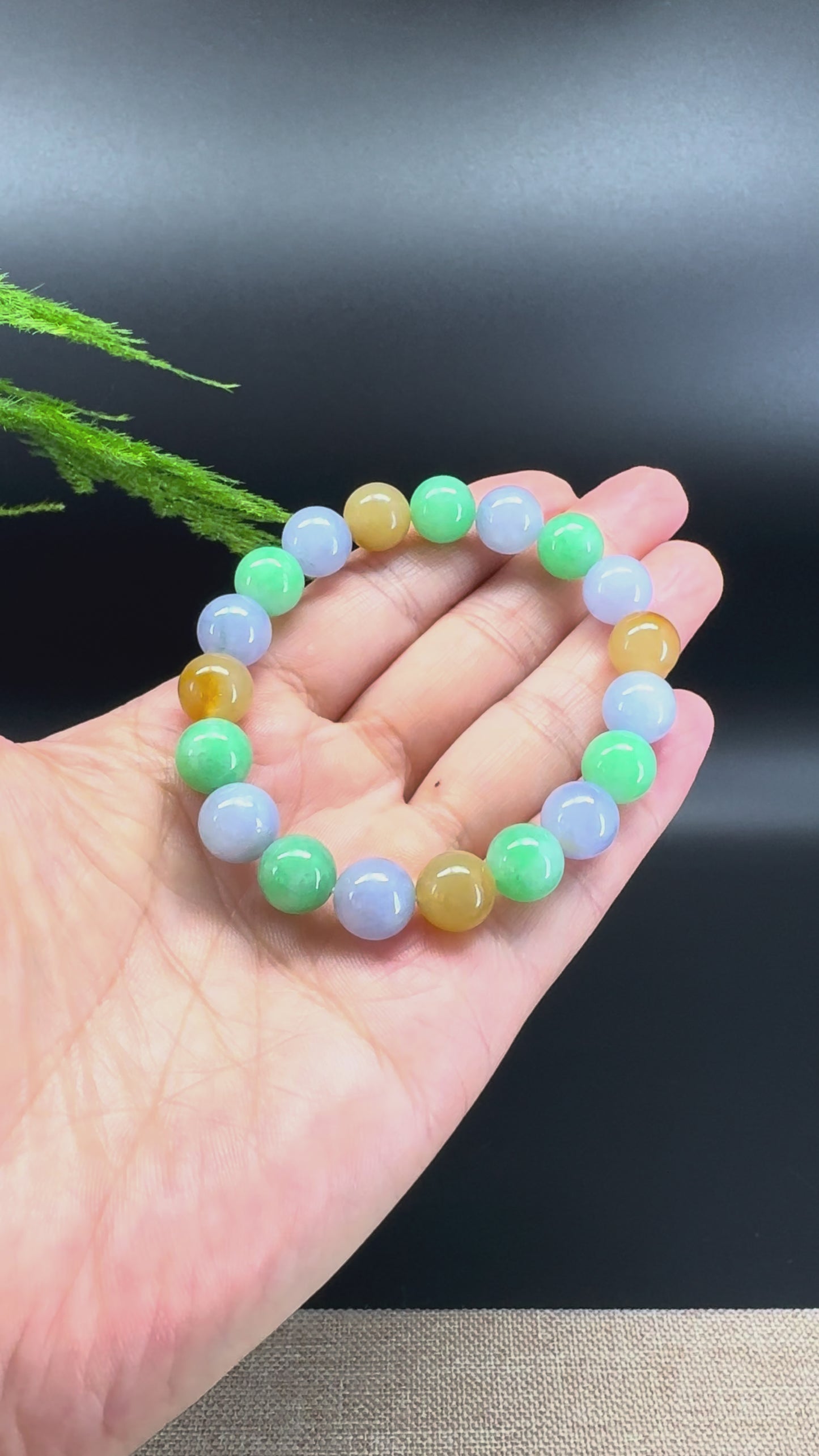 Load and play video in Gallery viewer, Natural Jadeite Jade Round Multicolor Beads Bracelet ( 10 mm )

